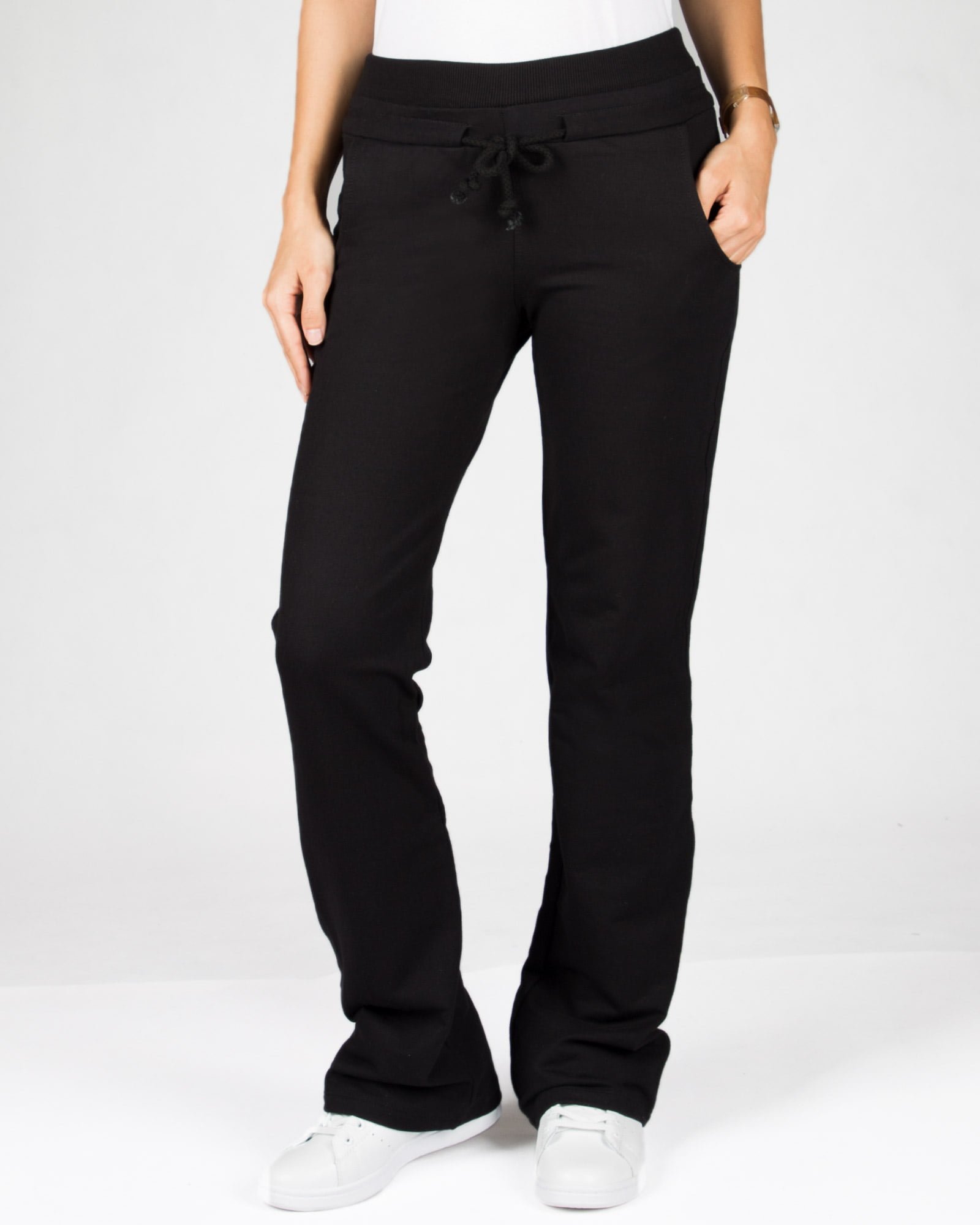 شلوار اسپرت نخی ساده زنانه - مشکی - رو به رو