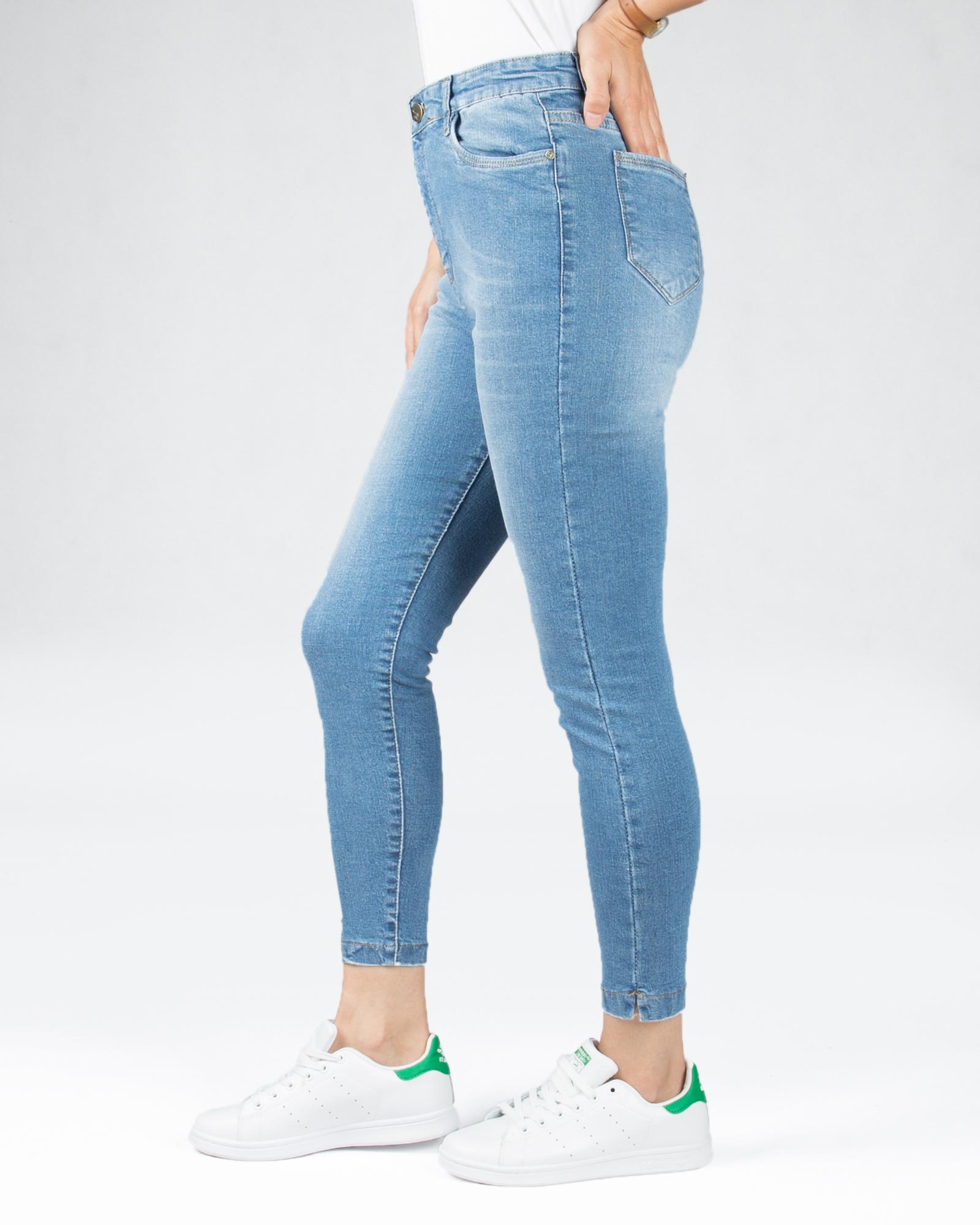 شلوار جین آبی جذب زنانه - آبی - بغل