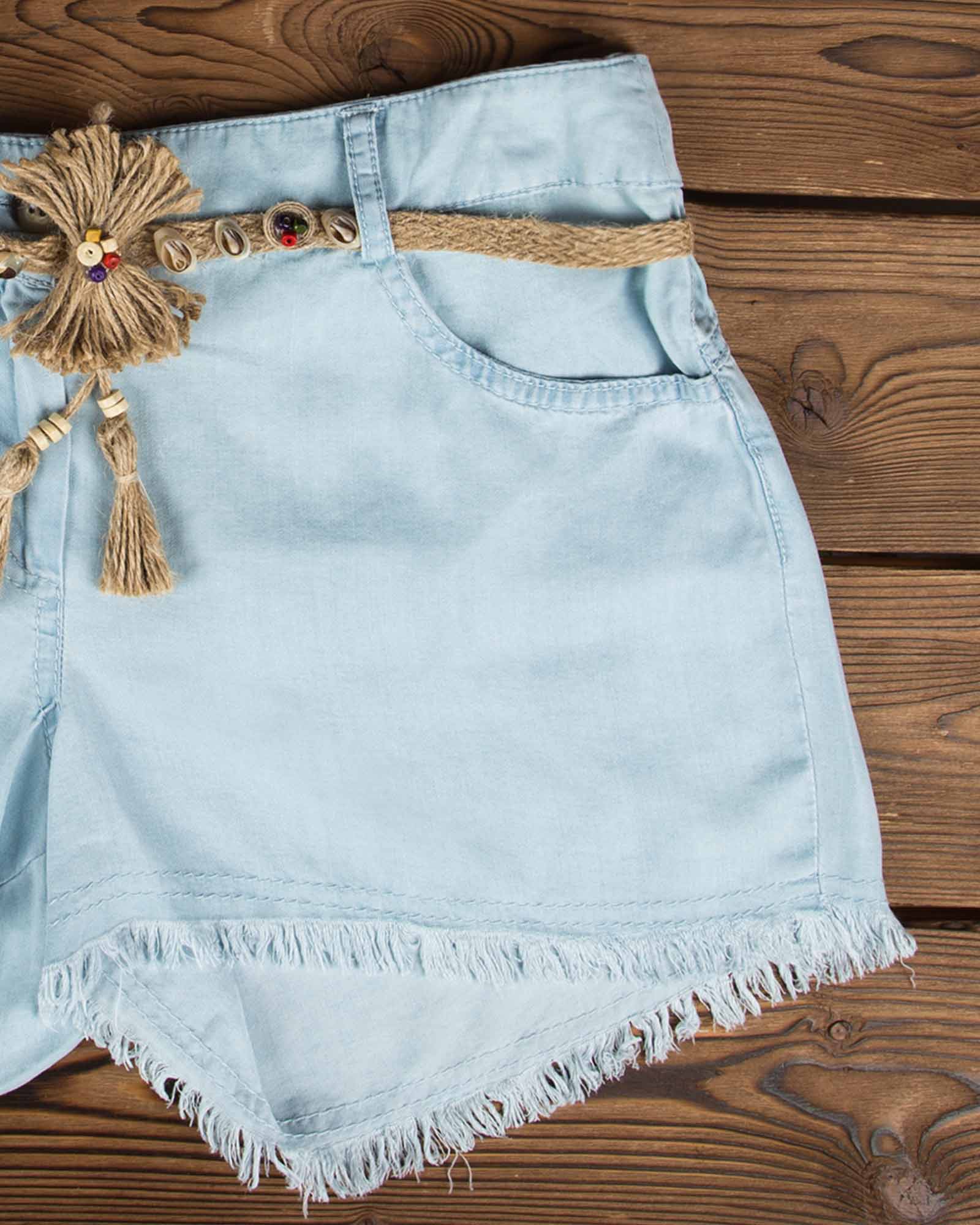 شلوارک جین کاغذی آبی روشن زنانه - آبی آسمانی - جیب جلو