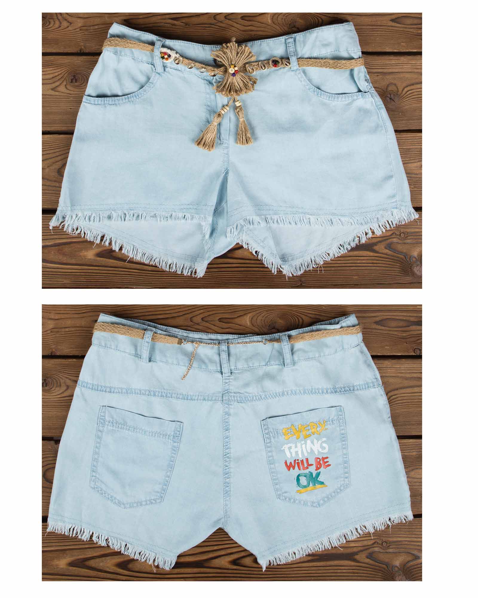 شلوارک جین کاغذی آبی روشن زنانه - آبی آسمانی - جیب