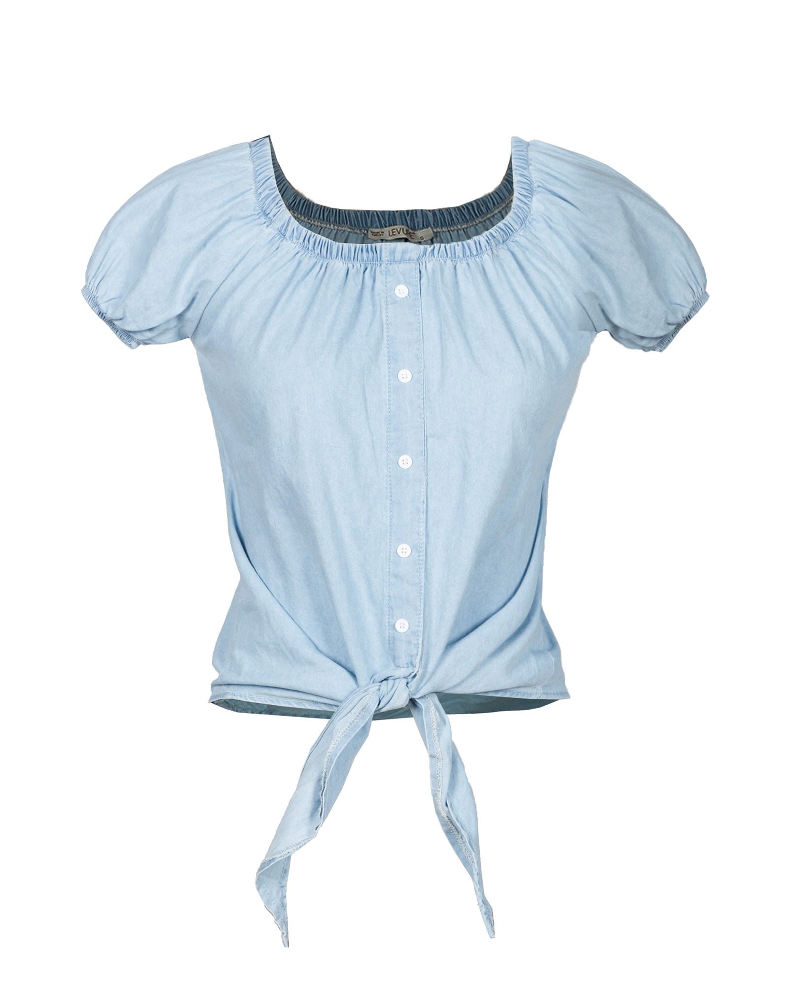 شومیز گره ای جین زنانه - آبی آسمانی - رو به رو