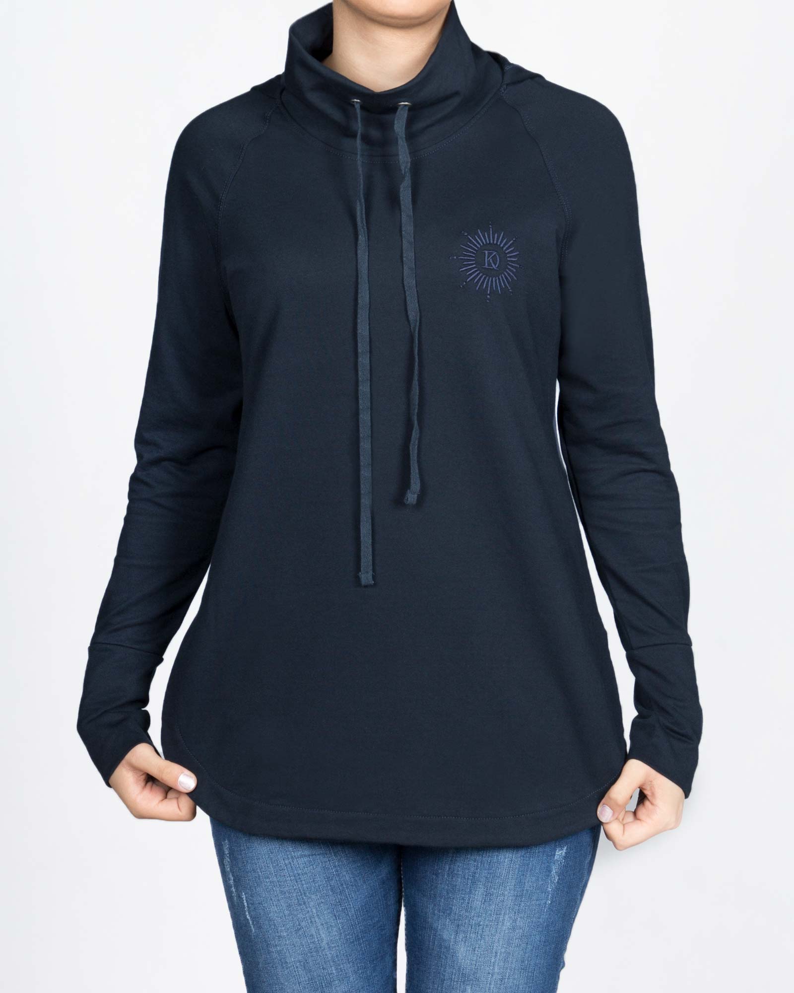 هودی نخی ساده دخترانه - سرمه ای تیره - رو به رو