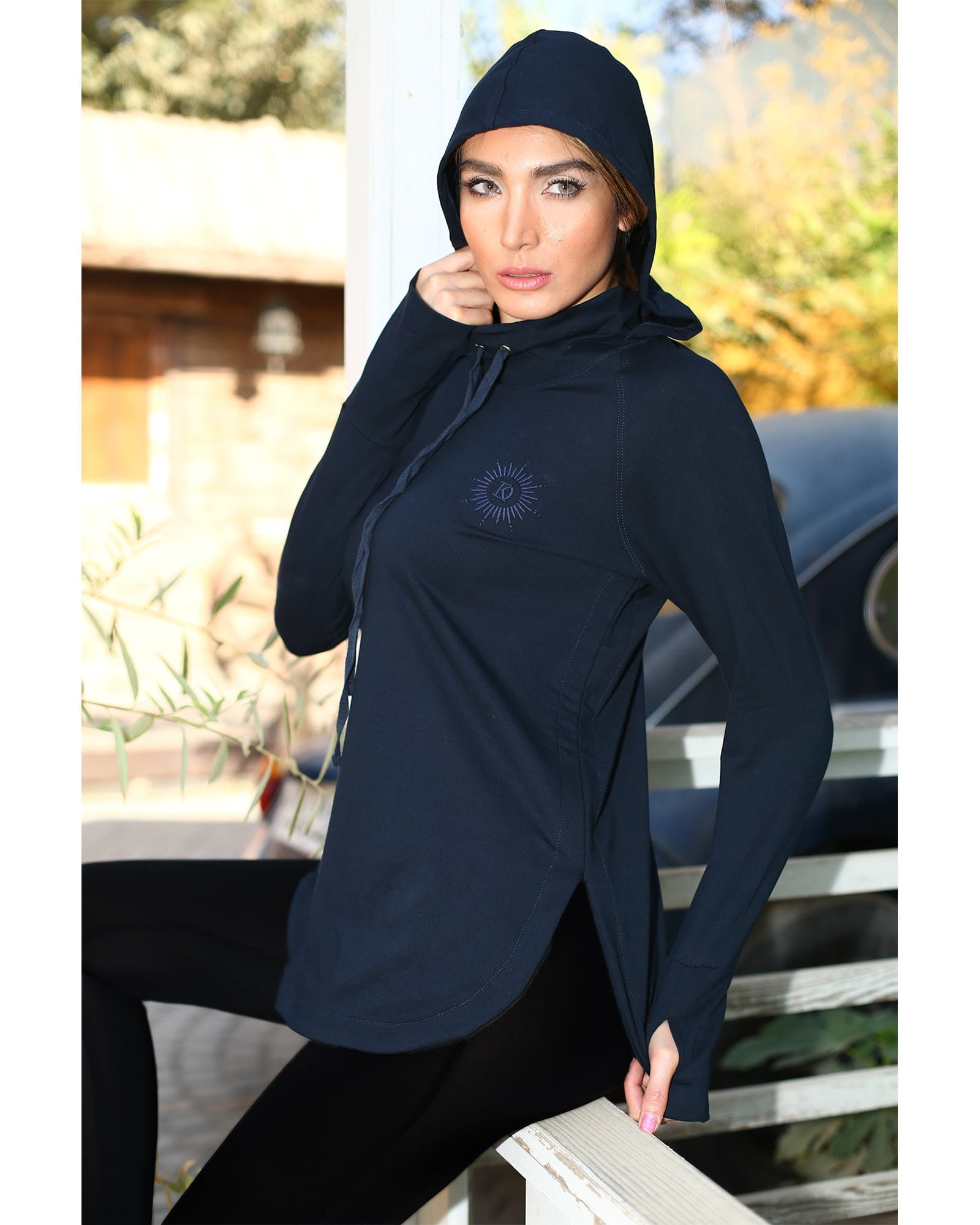 هودی نخی ساده دخترانه - سرمه ای تیره - هودی زنانه