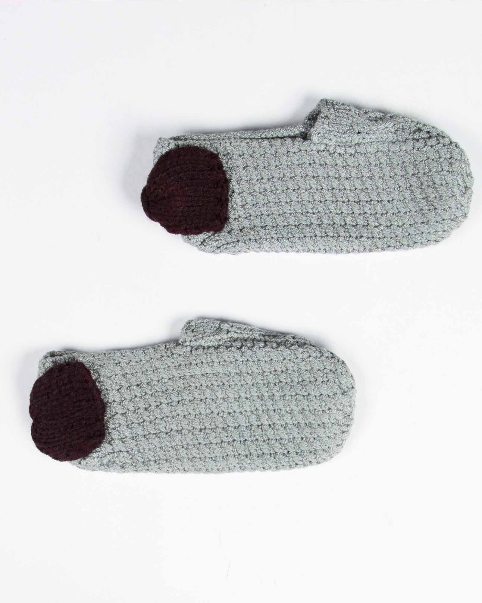 پاپوش بافت دخترانه پاپیون دار - طوسی کمرنگ - بغل