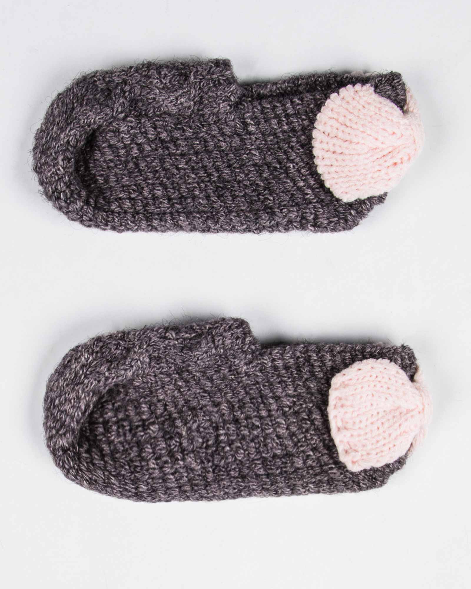 پاپوش بافت دخترانه پاپیون دار - کالباسی تیره - بغل