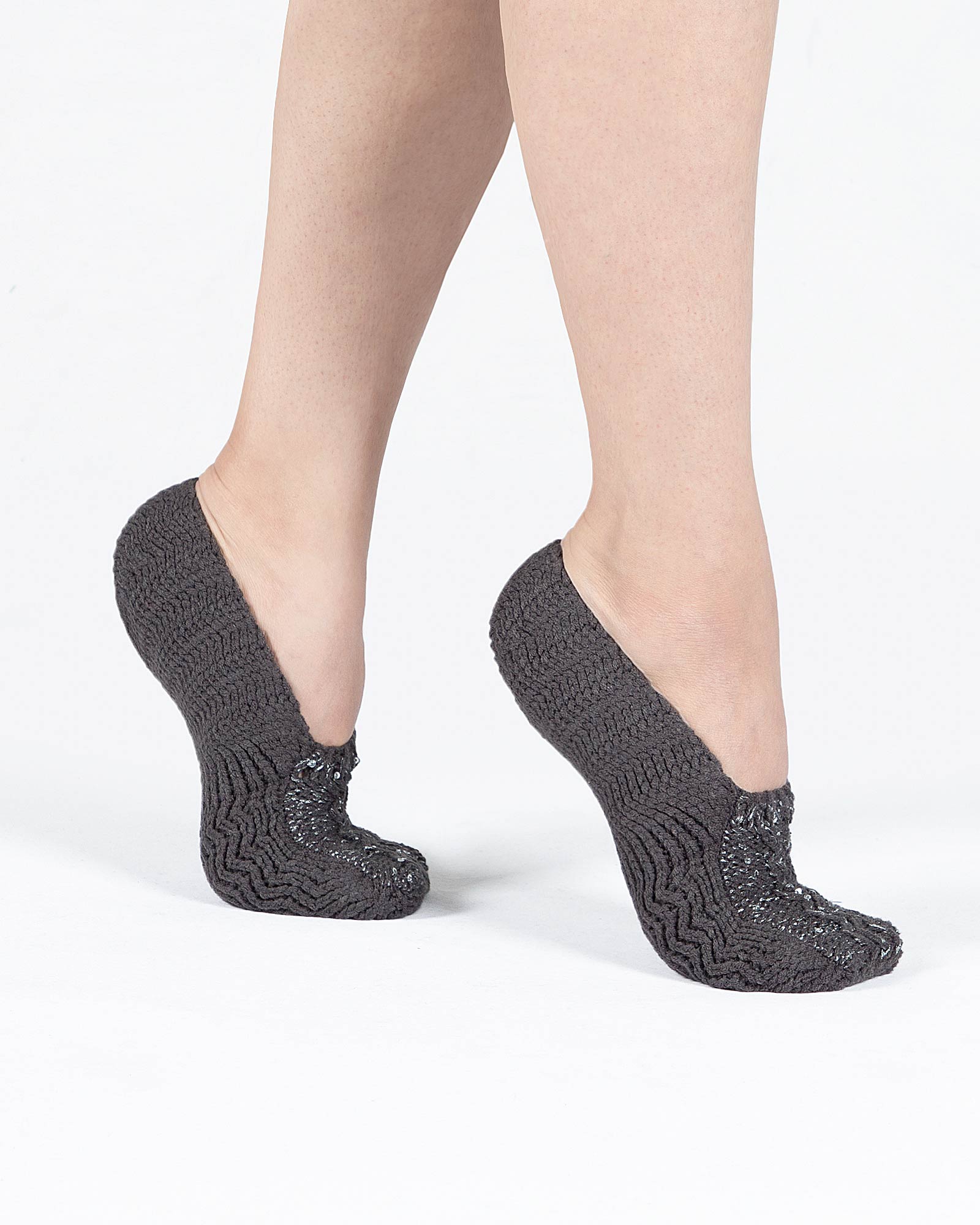 پاپوش بافت زنانه پولک دار - دودی - بغل