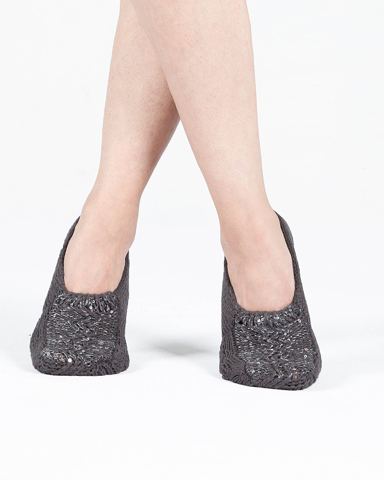 پاپوش بافت زنانه پولک دار - دودی - رو به رو