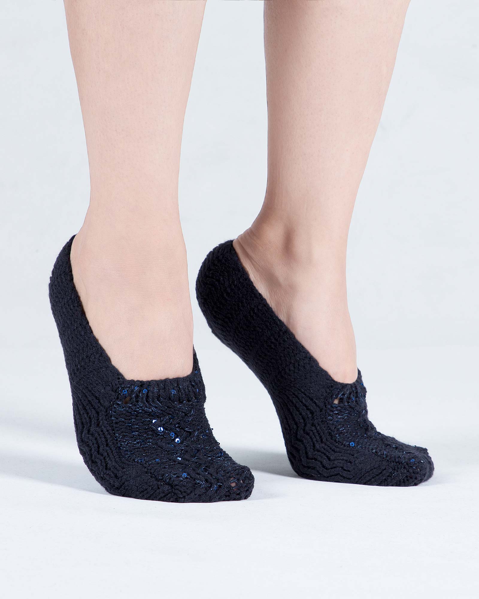 پاپوش بافت زنانه پولک دار - سرمه ای تیره - رو به رو