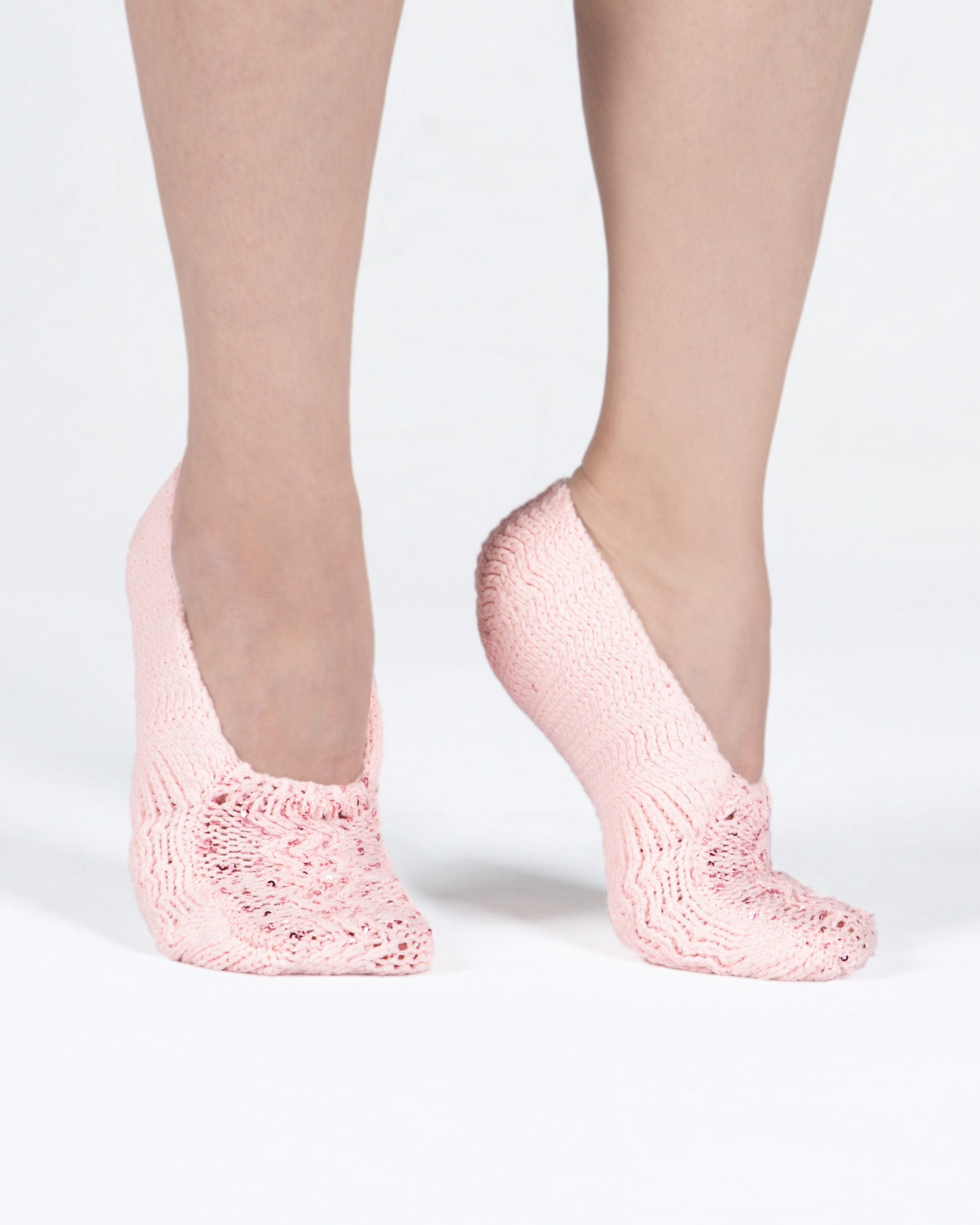 پاپوش بافت زنانه پولک دار - صورتی - بغل