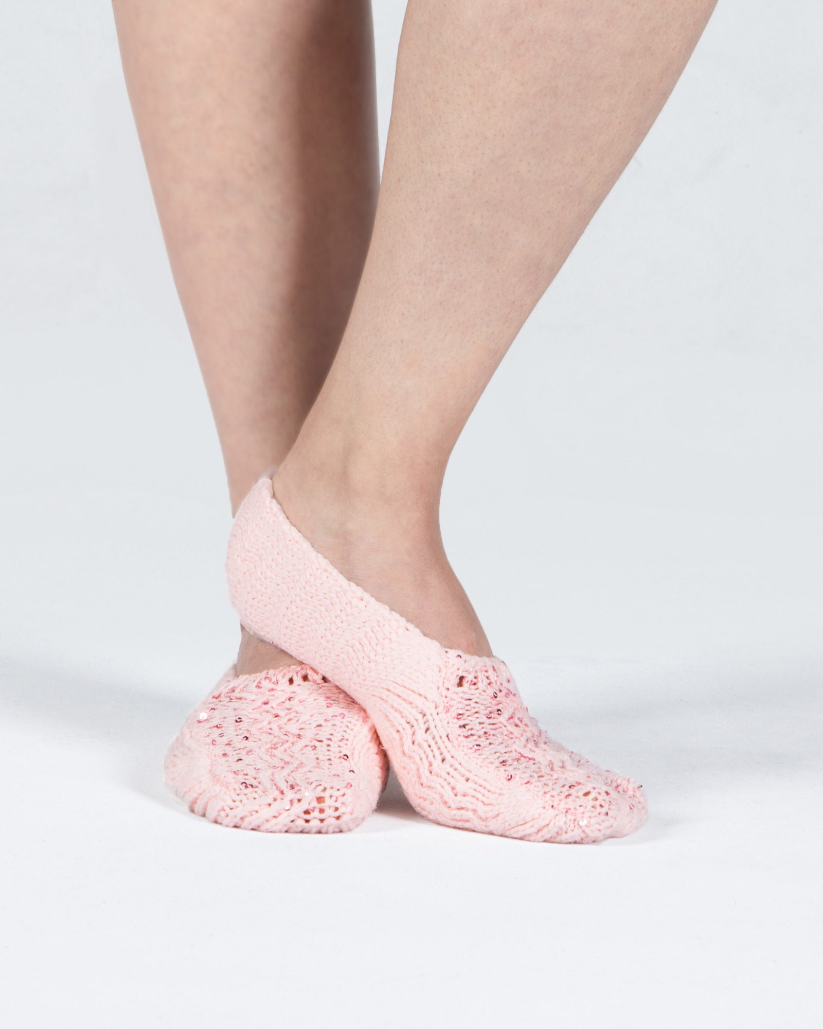 پاپوش بافت زنانه پولک دار - صورتی - رو به رو