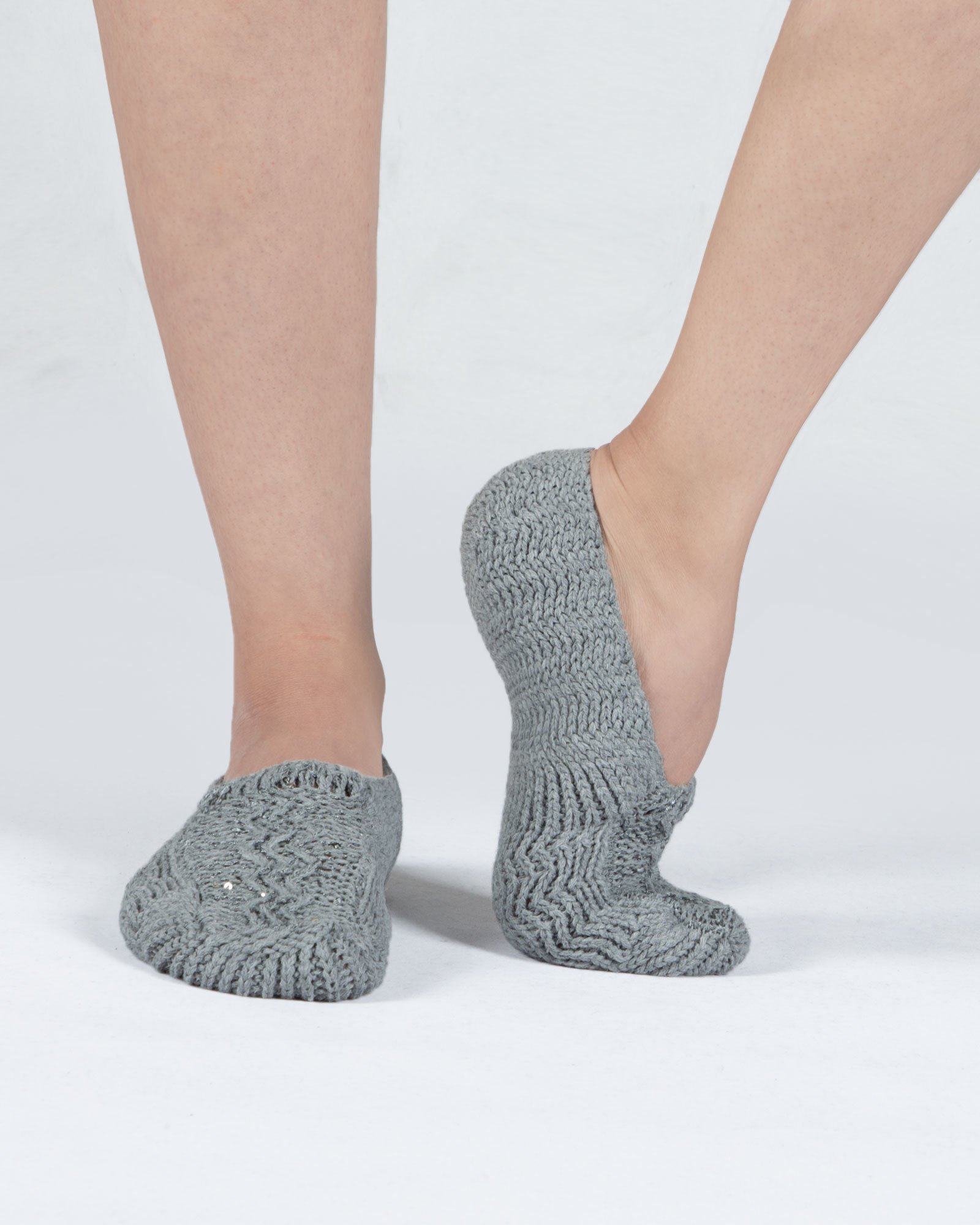 پاپوش بافت زنانه پولک دار - طوسی - رو به رو