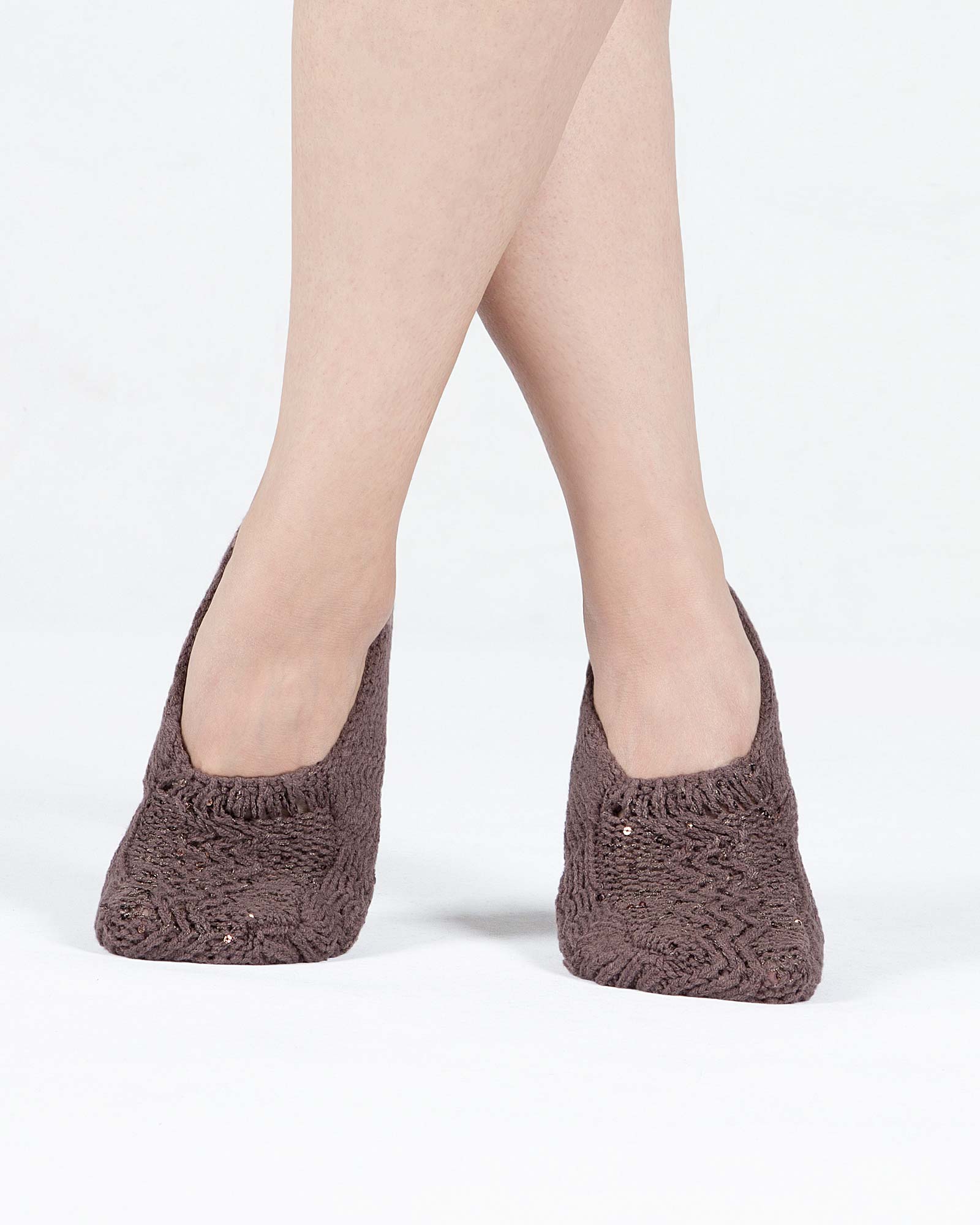 پاپوش بافت زنانه پولک دار - کالباسی تیره - رو به رو