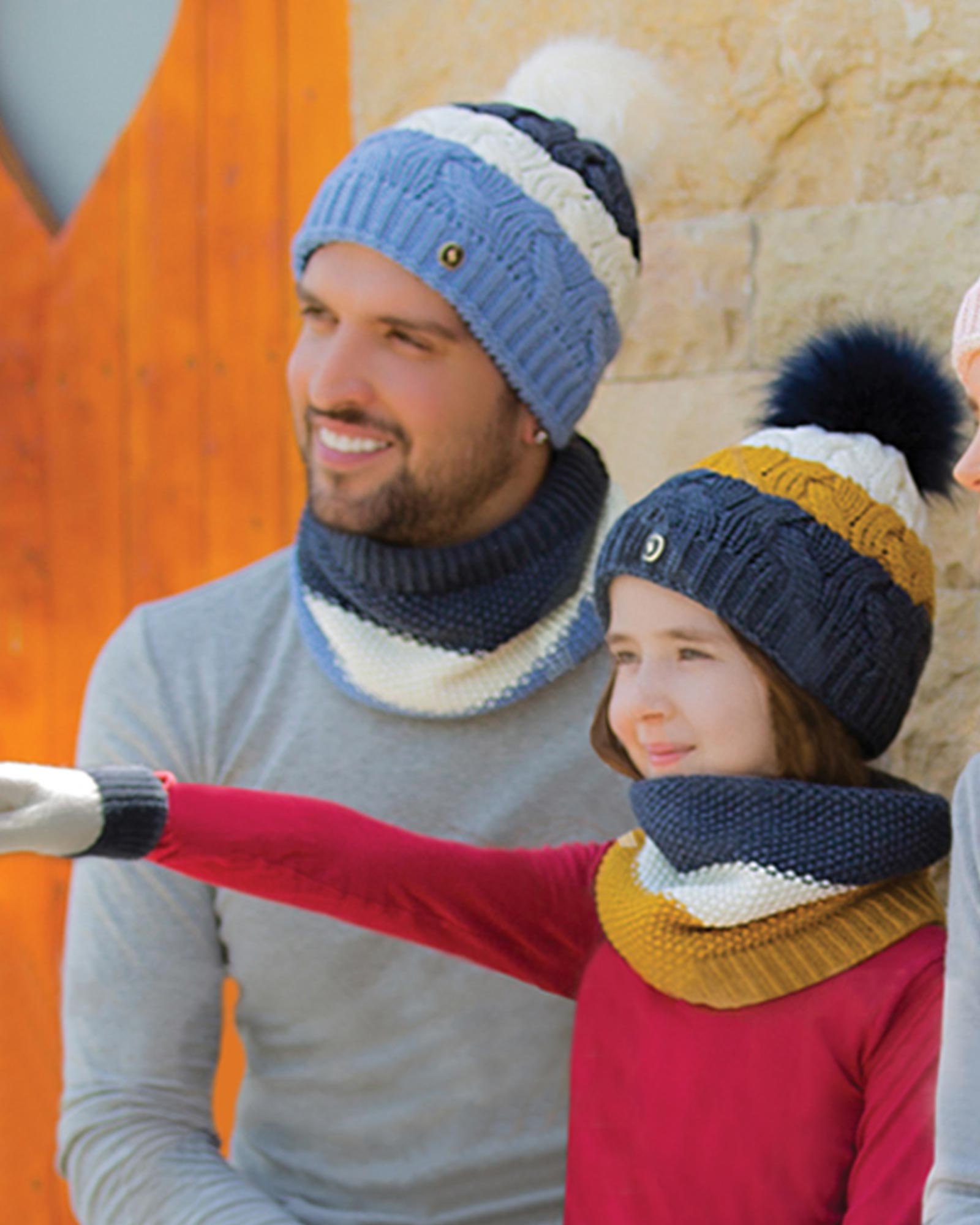 کلاه و شال گردن رینگی بافت راه راه رنگی - آبی روشن - محیطی