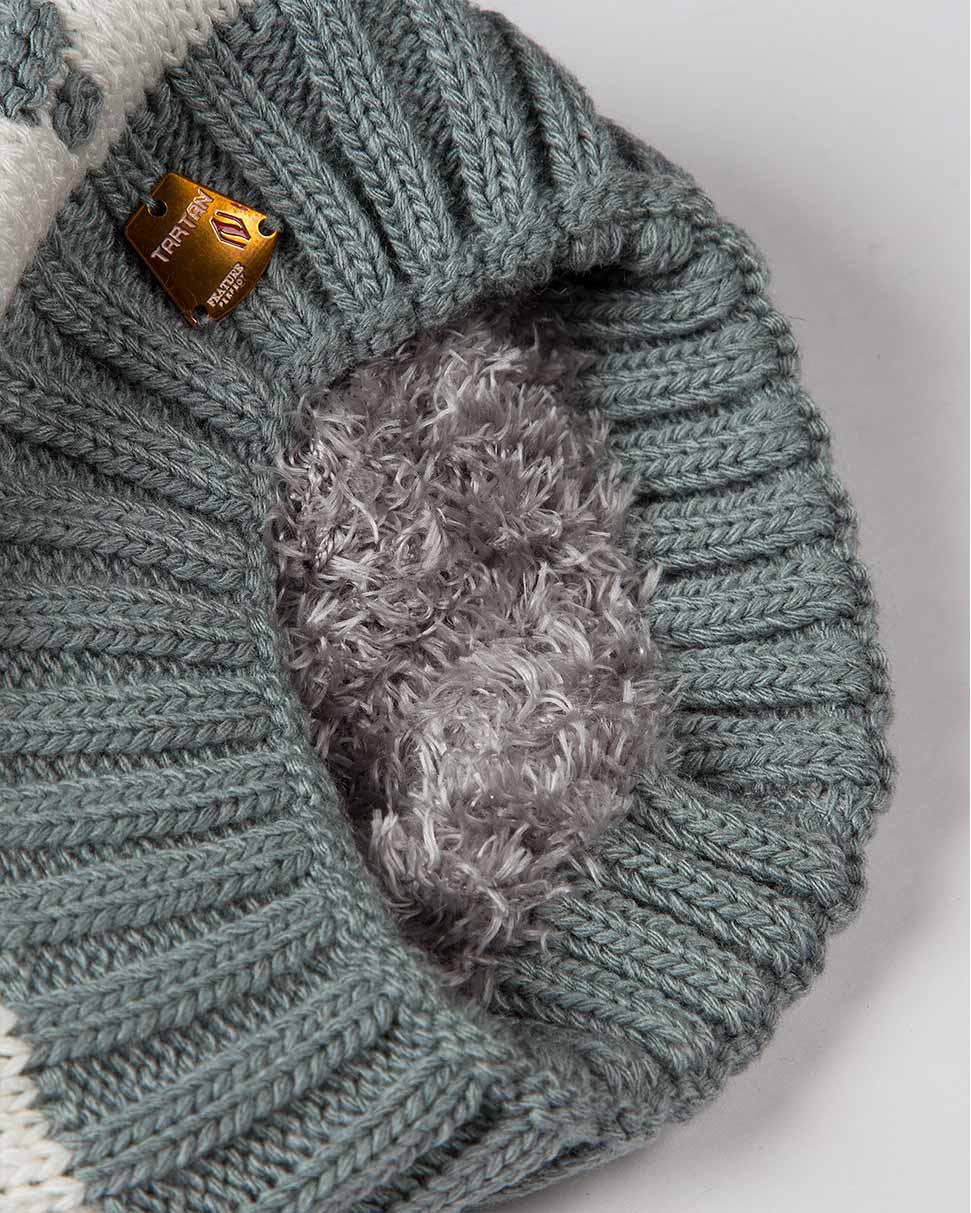 کلاه و شال گردن رینگی بافت طرح دار - سبز دریایی - کلاه تو کرکی