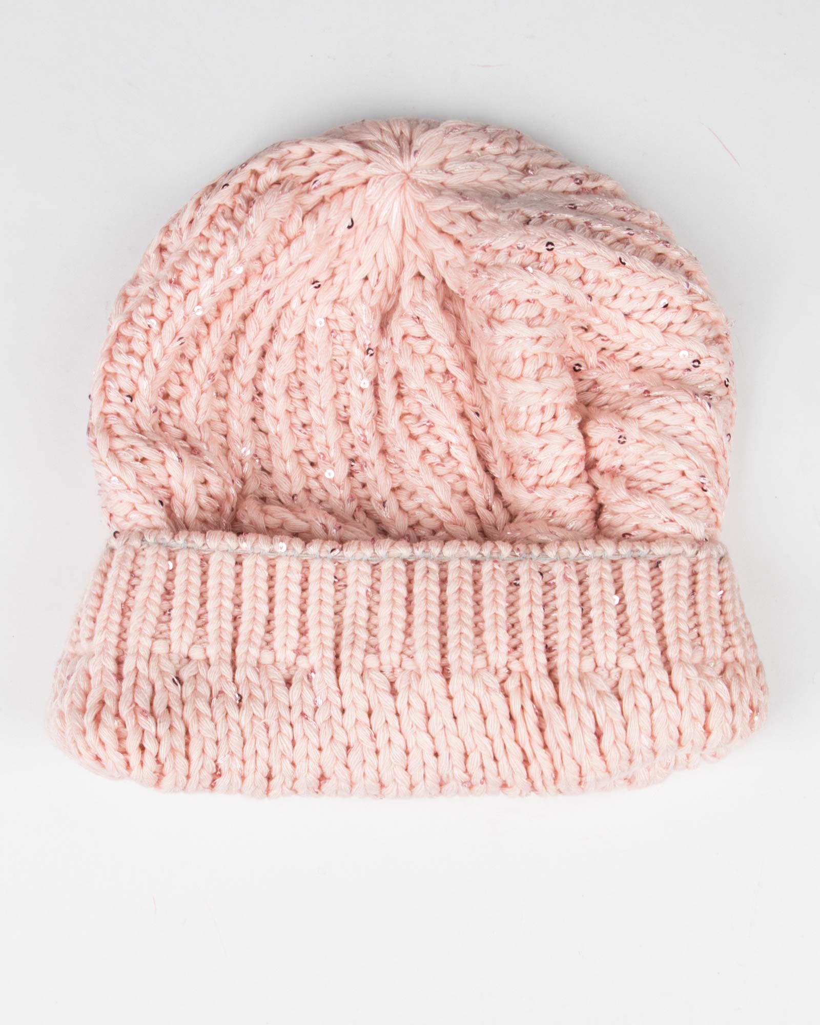 کلاه و شال گردن رینگی بافت پولک دار - صورتی - کلاه بافتنی