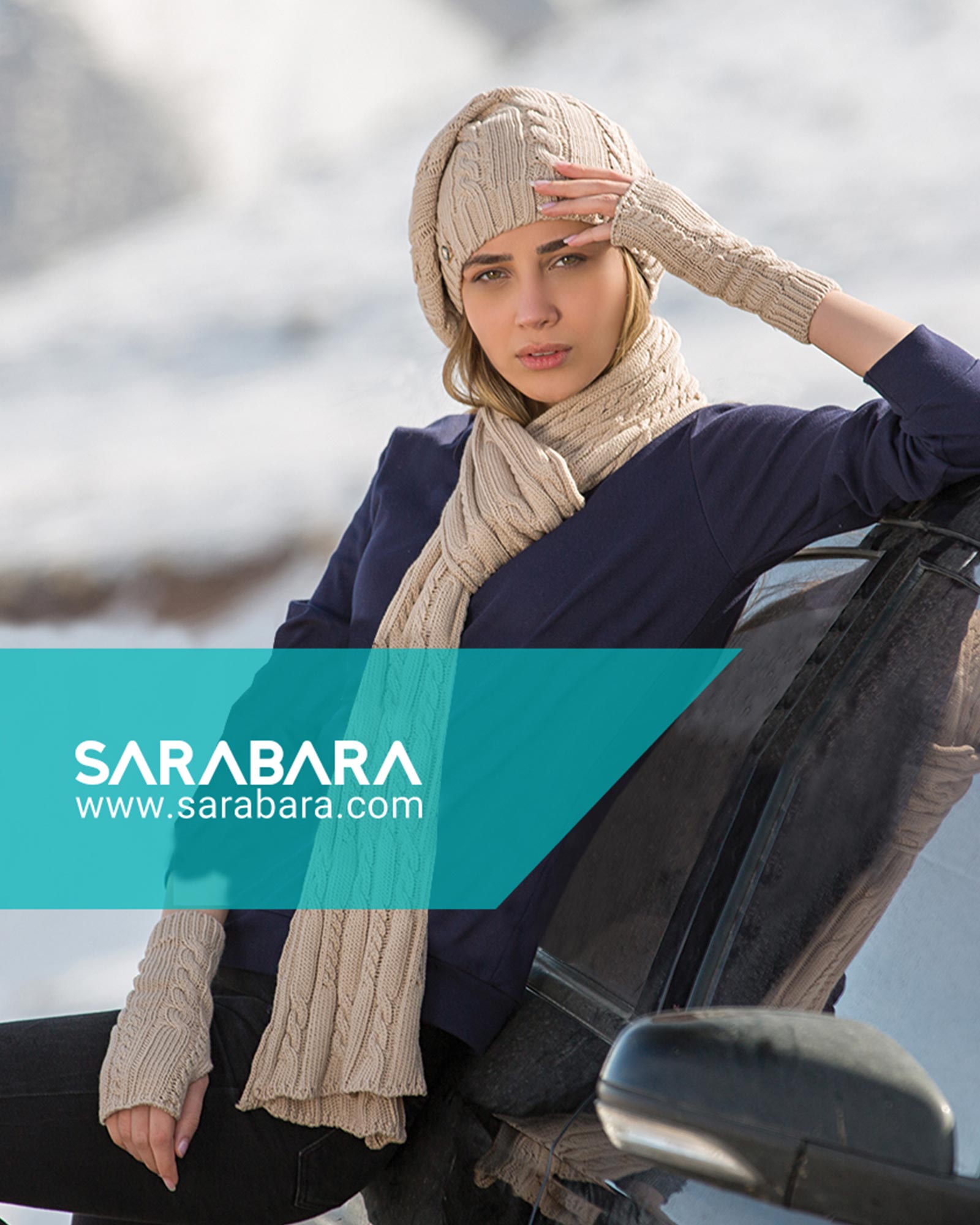 کلاه کج و شال گردن و دست پوش بافت - کرمی - مدل