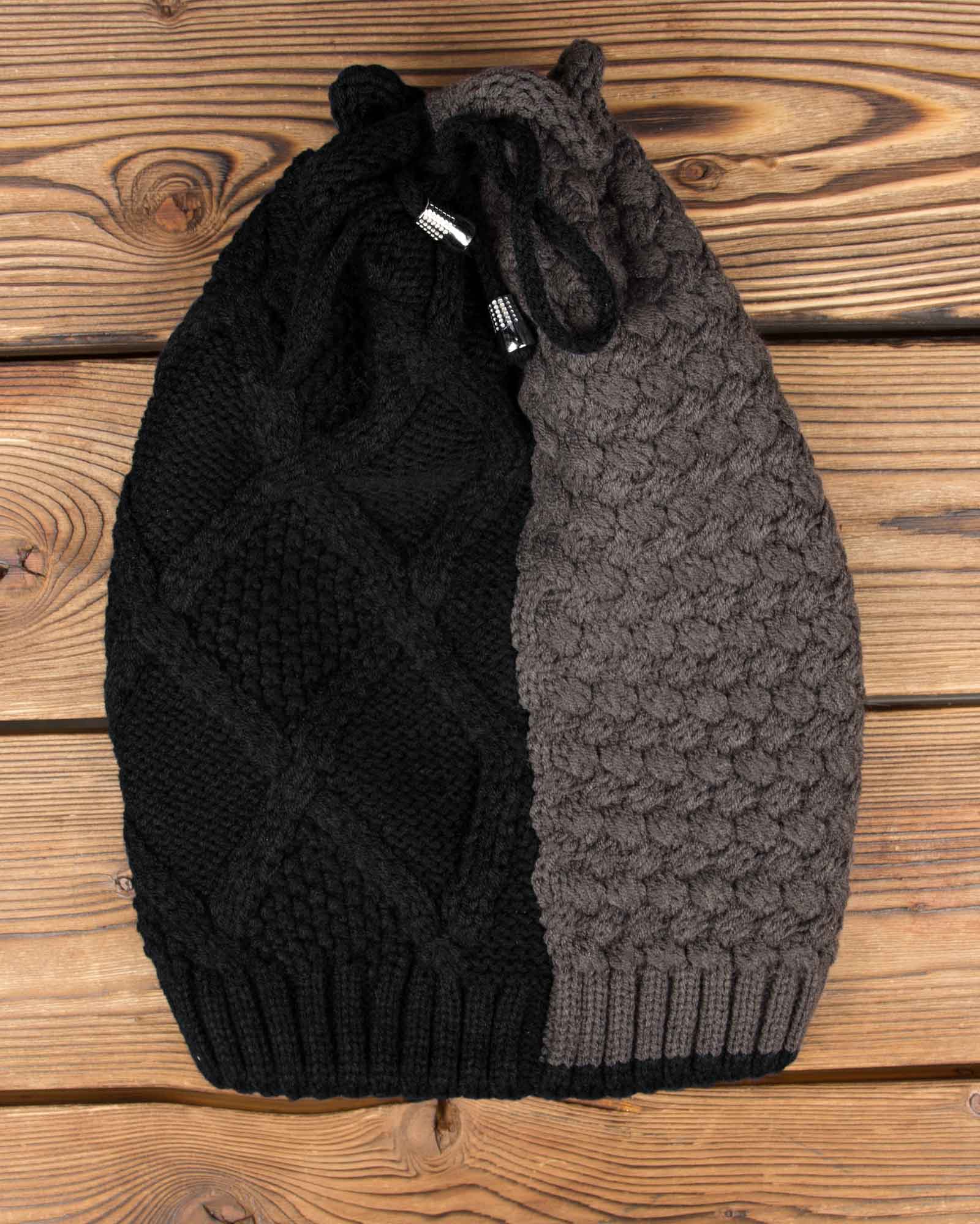 کلاه گردنی و دست پوش بافت دو رنگ - مشکی - کلاه