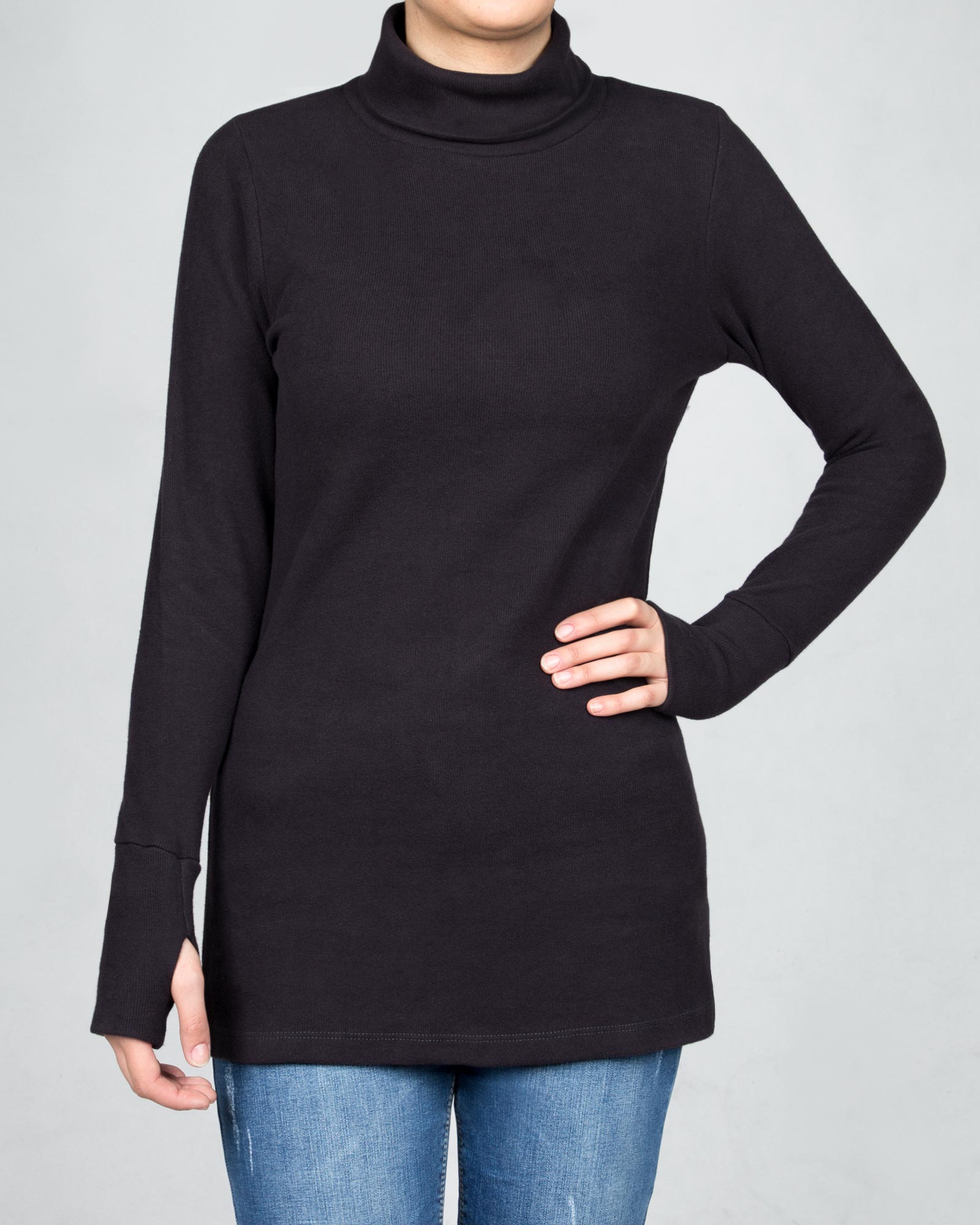 تونیک زنانه یقه اسکی آستین دستکشی-دودی تیره-رو به رو