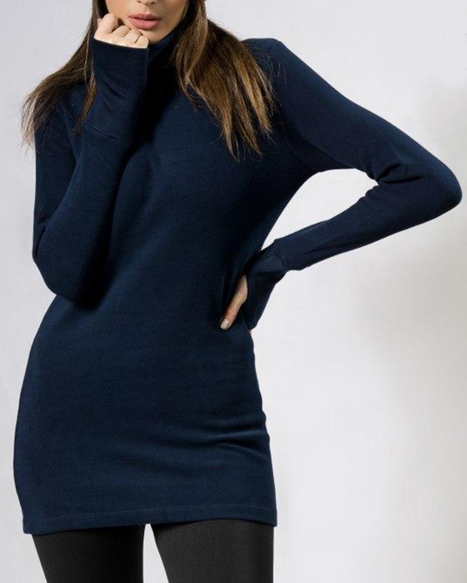 تونیک زنانه یقه اسکی آستین دستکشی-سرمه ای تیره-دخترانه