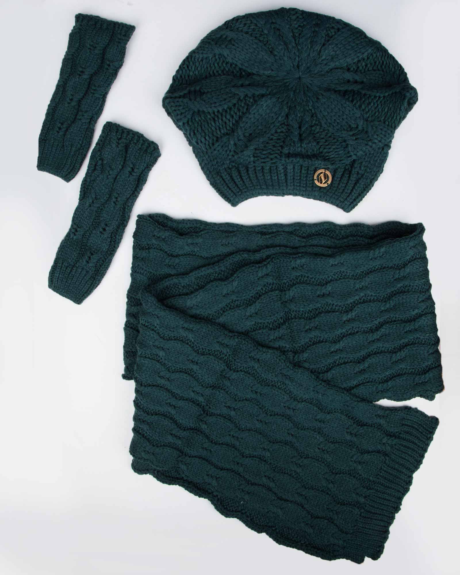 ست کلاه و شال گردن و دستکش بافت - کله غازی - رو به رو