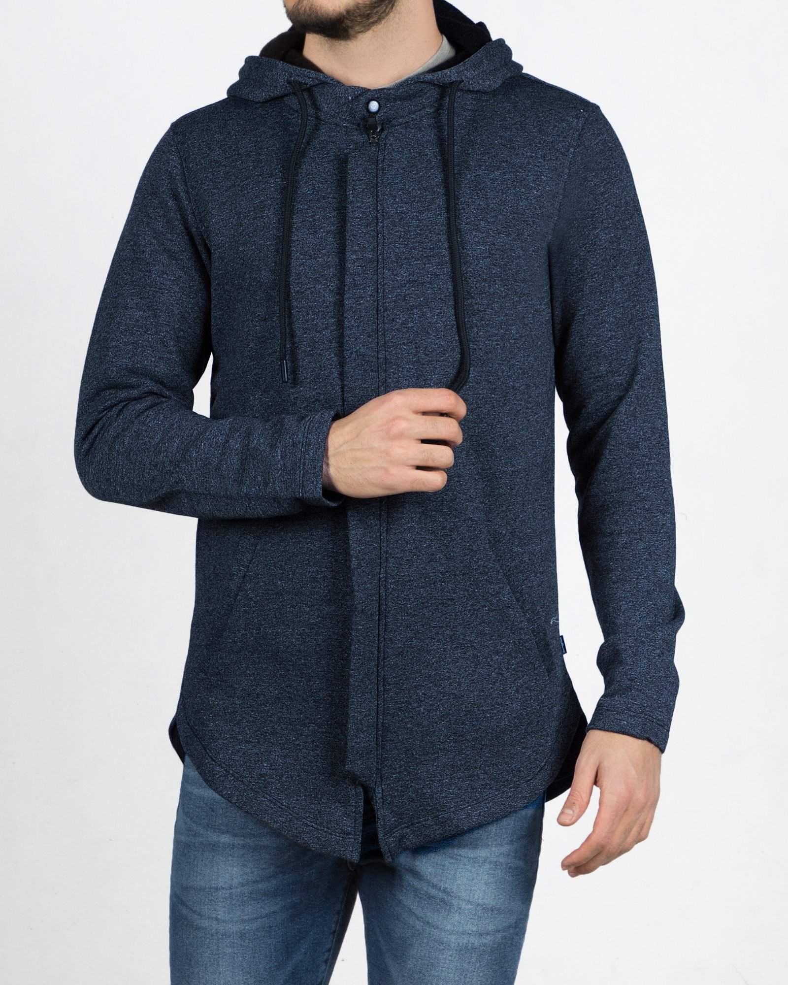 سویشرت مردانه ملانژ کلاه دار-سرمه ای-رو به رو