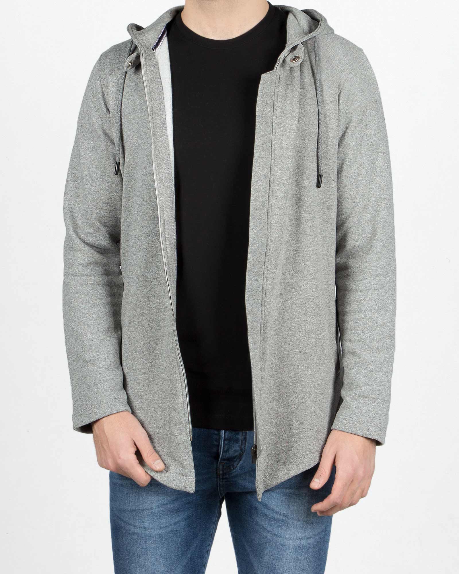 سویشرت مردانه ملانژ کلاه دار-طوسی-جلو باز