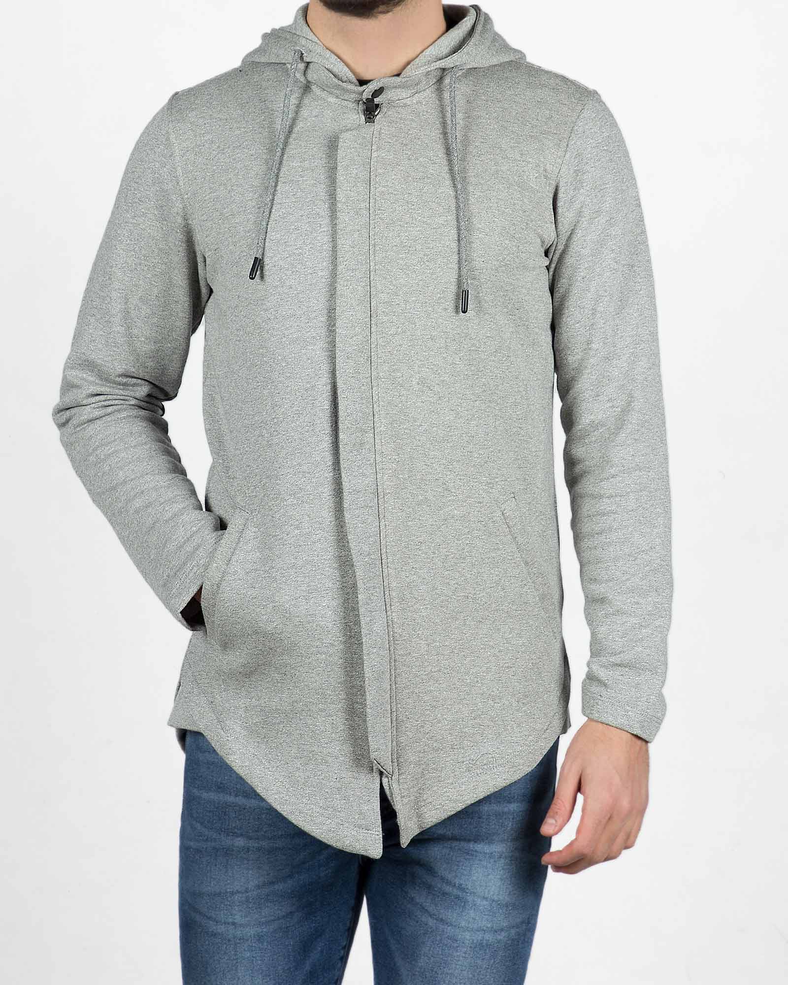 سویشرت مردانه ملانژ کلاه دار-طوسی-رو به رو