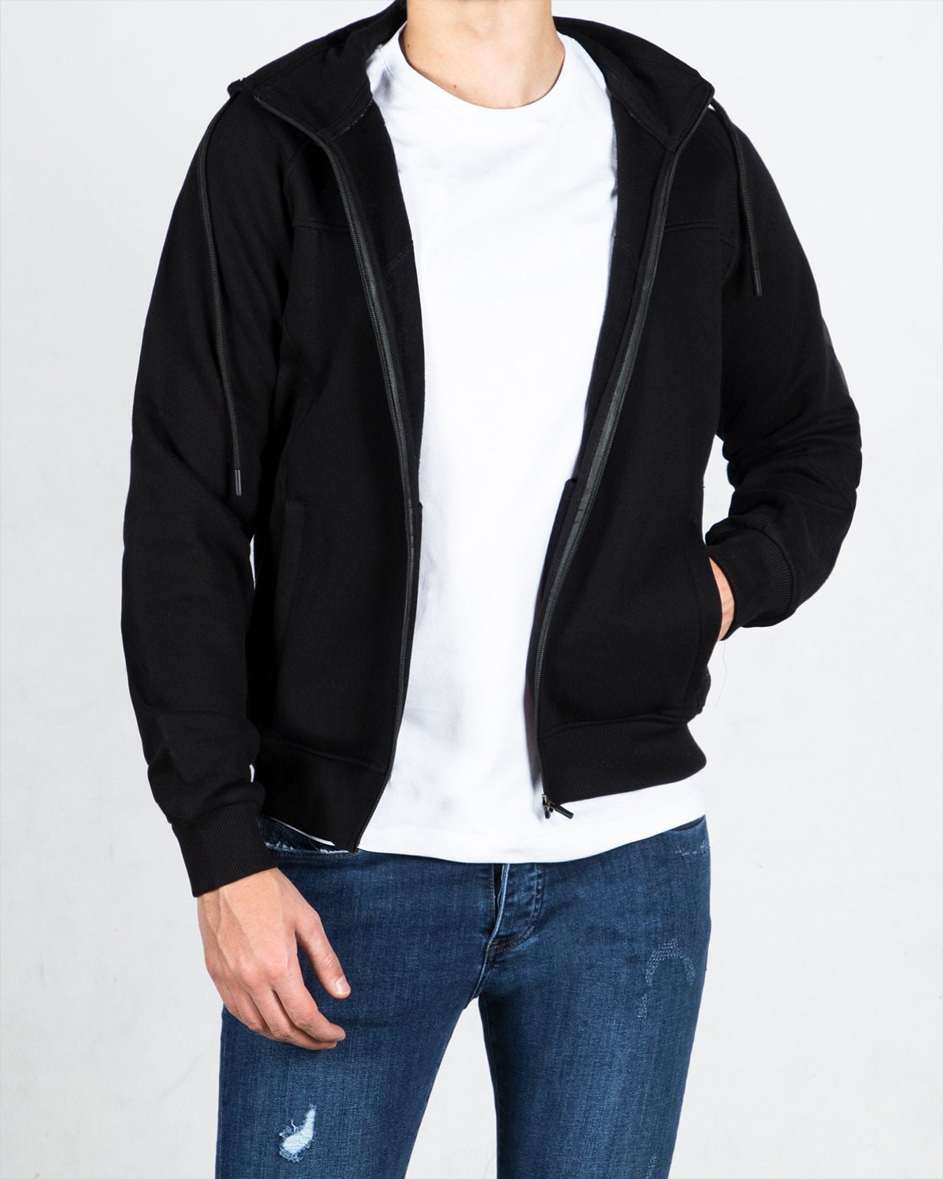 سویشرت مشکی کلاه دار-مشکی-جلو باز