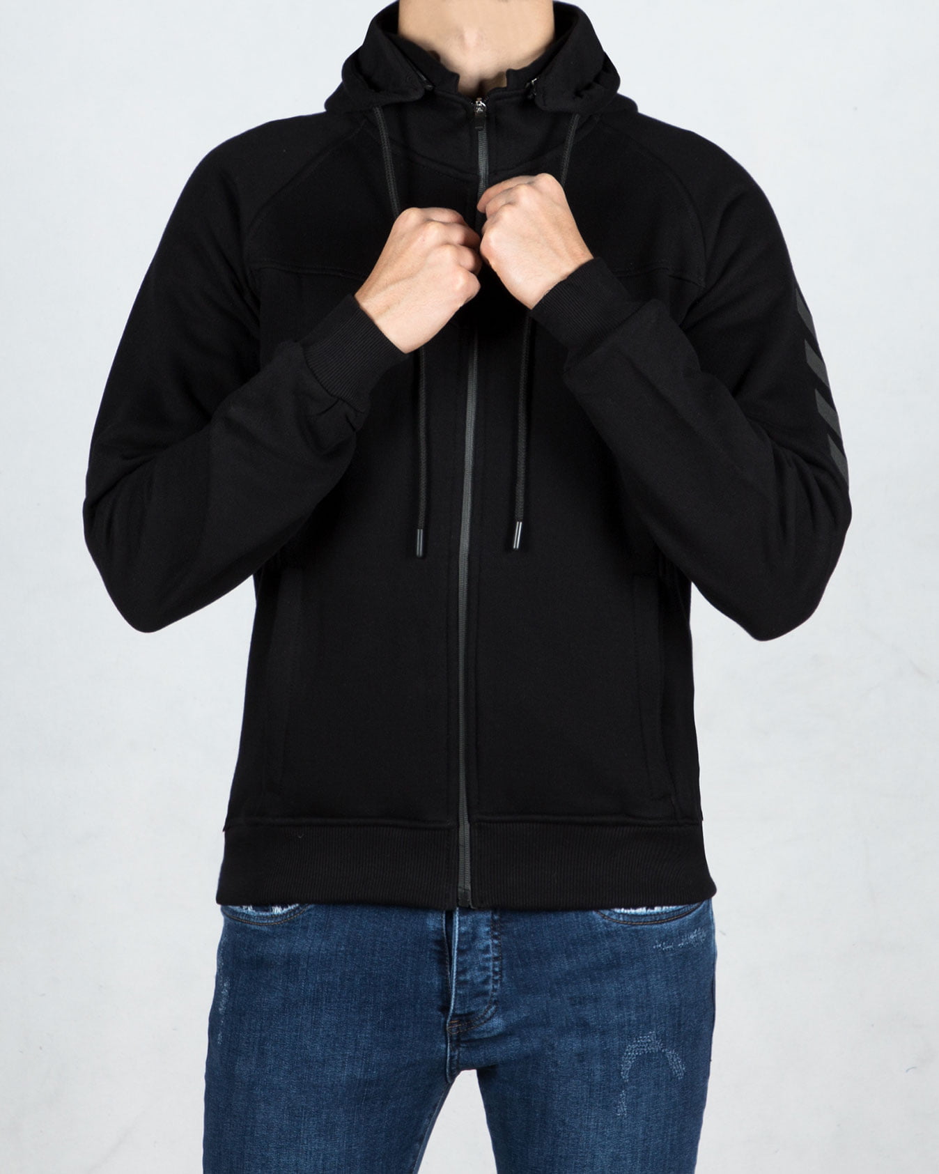 سویشرت مشکی کلاه دار-مشکی-روبه رو