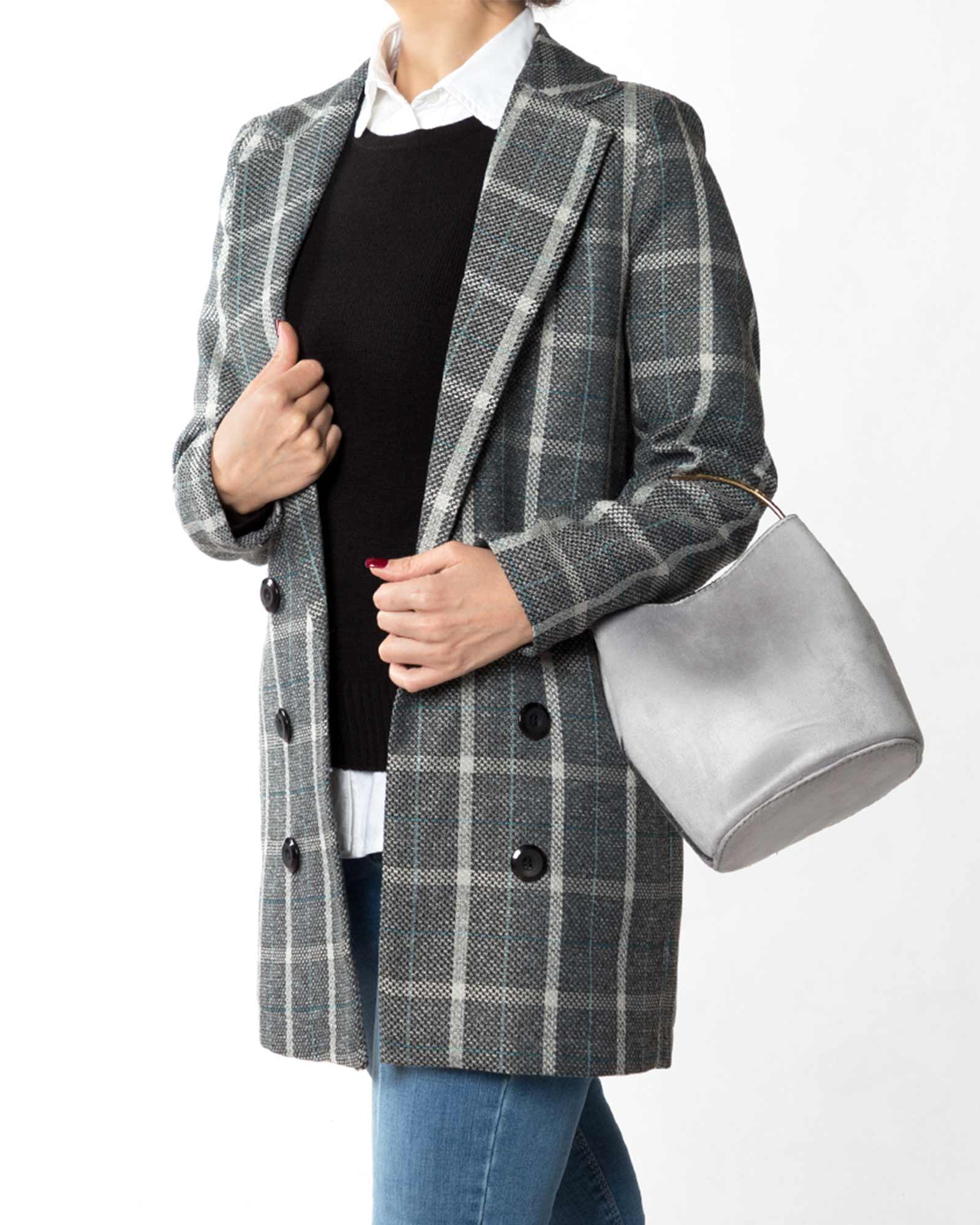 کت طرح چهارخانه زنانه - طوسی - محیطی زنانه