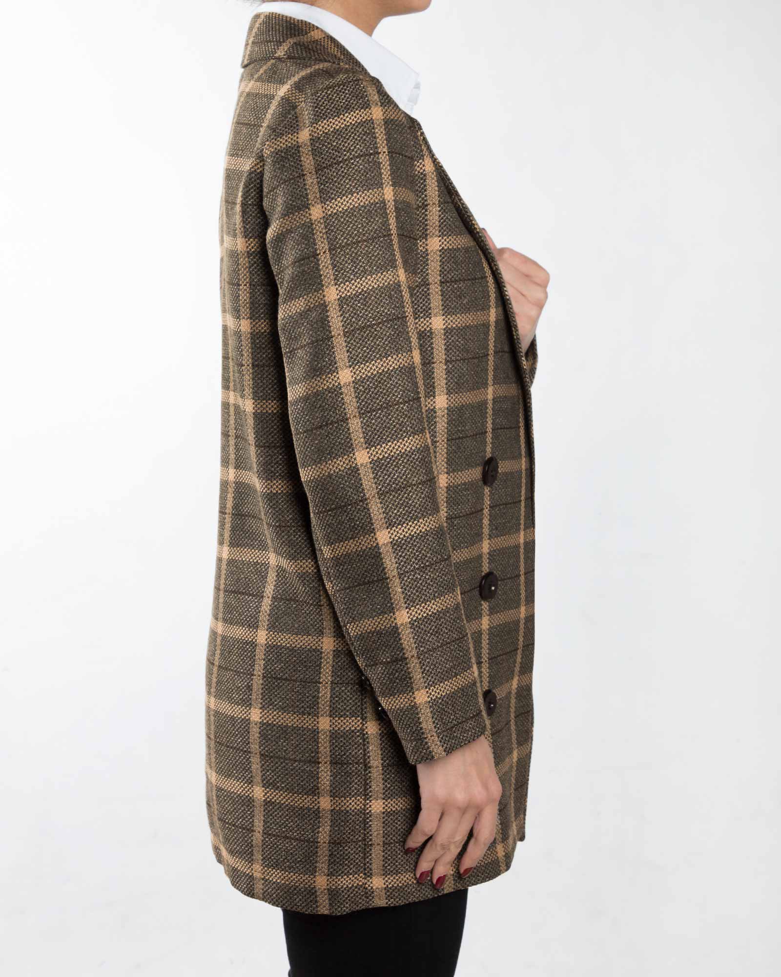 کت طرح چهارخانه زنانه - قهوه ای روشن - بغل