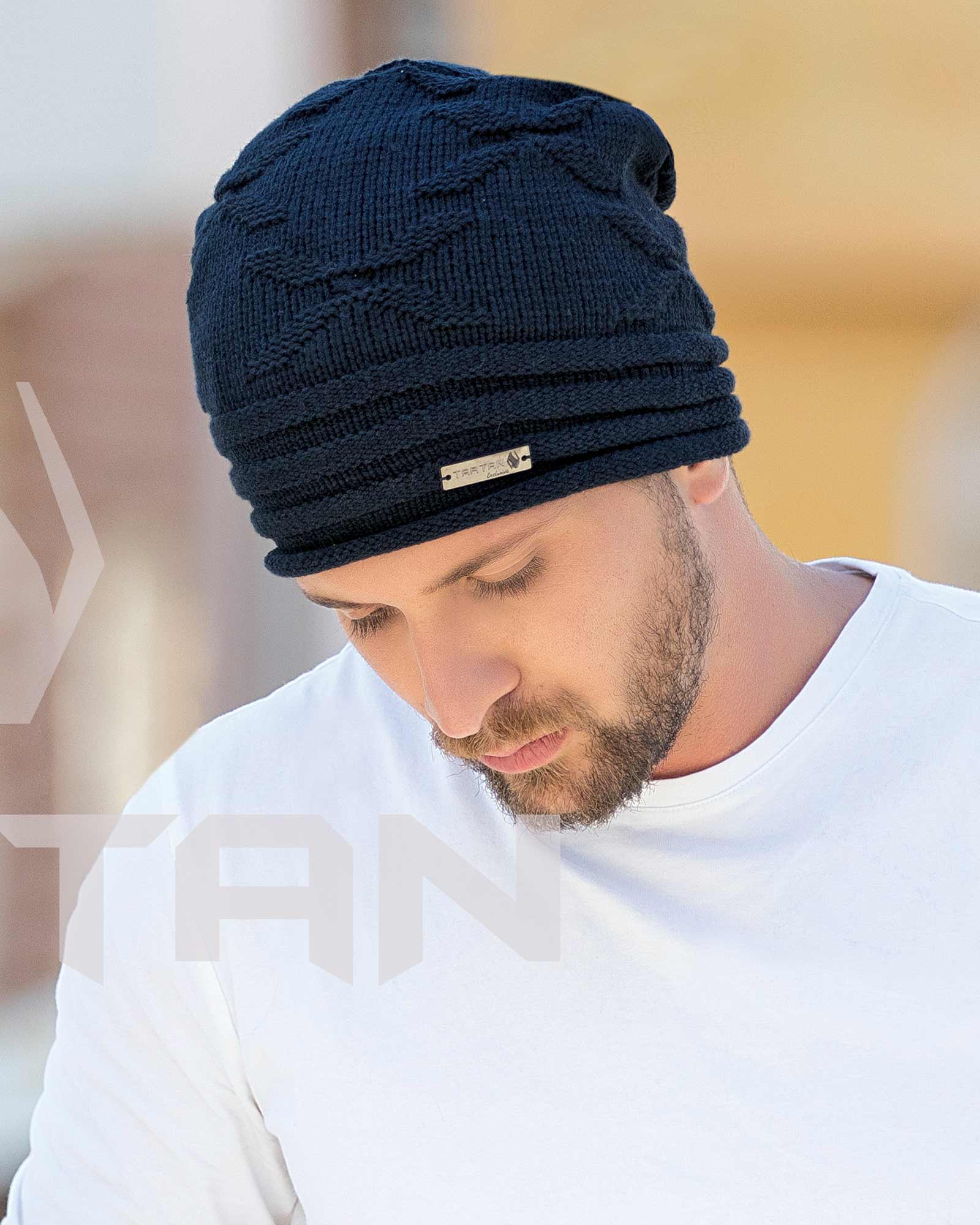 کلاه بافت طرح پروانه - سرمه ای تیره - مردانه