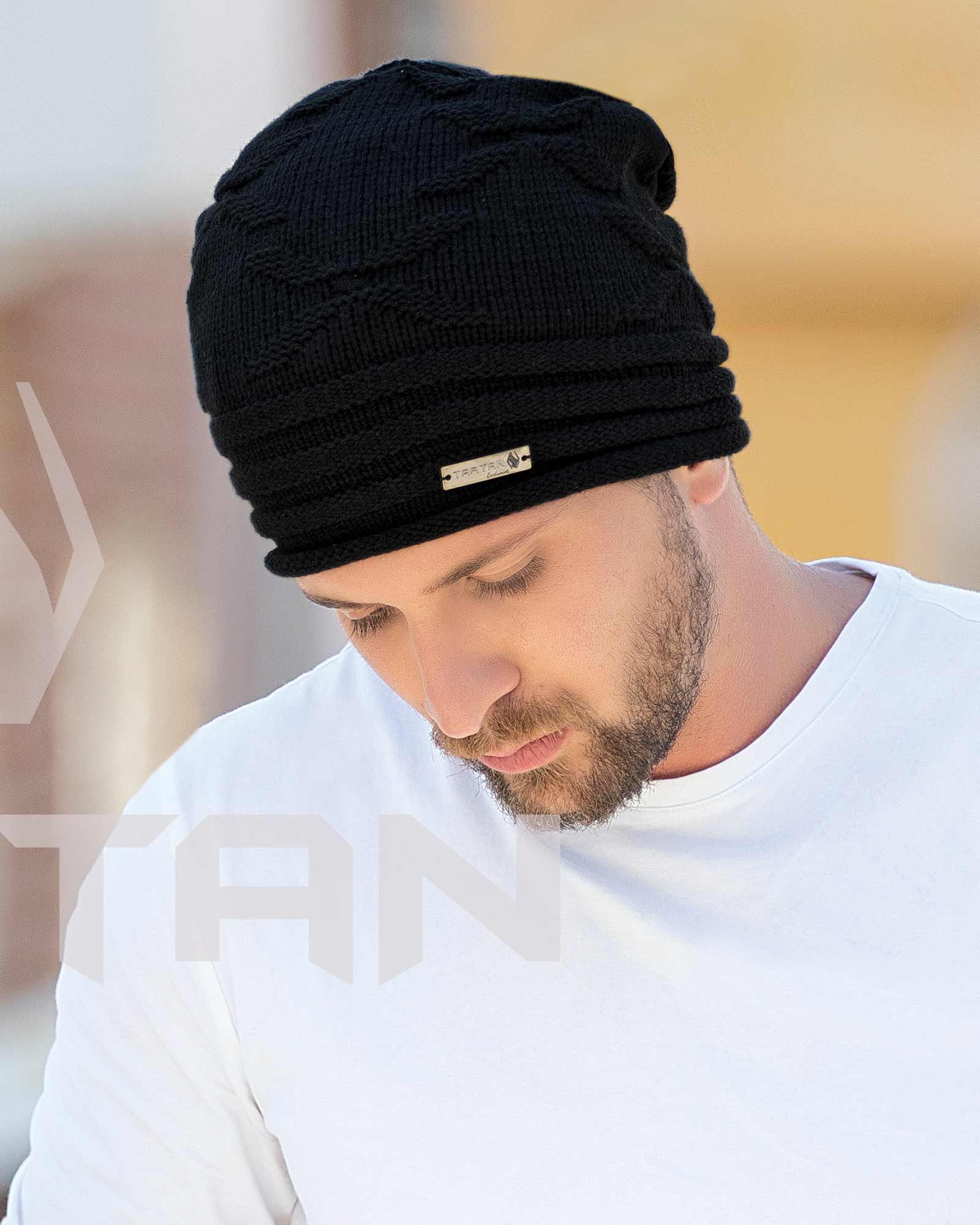 کلاه بافت طرح پروانه - مشکی - مردانه