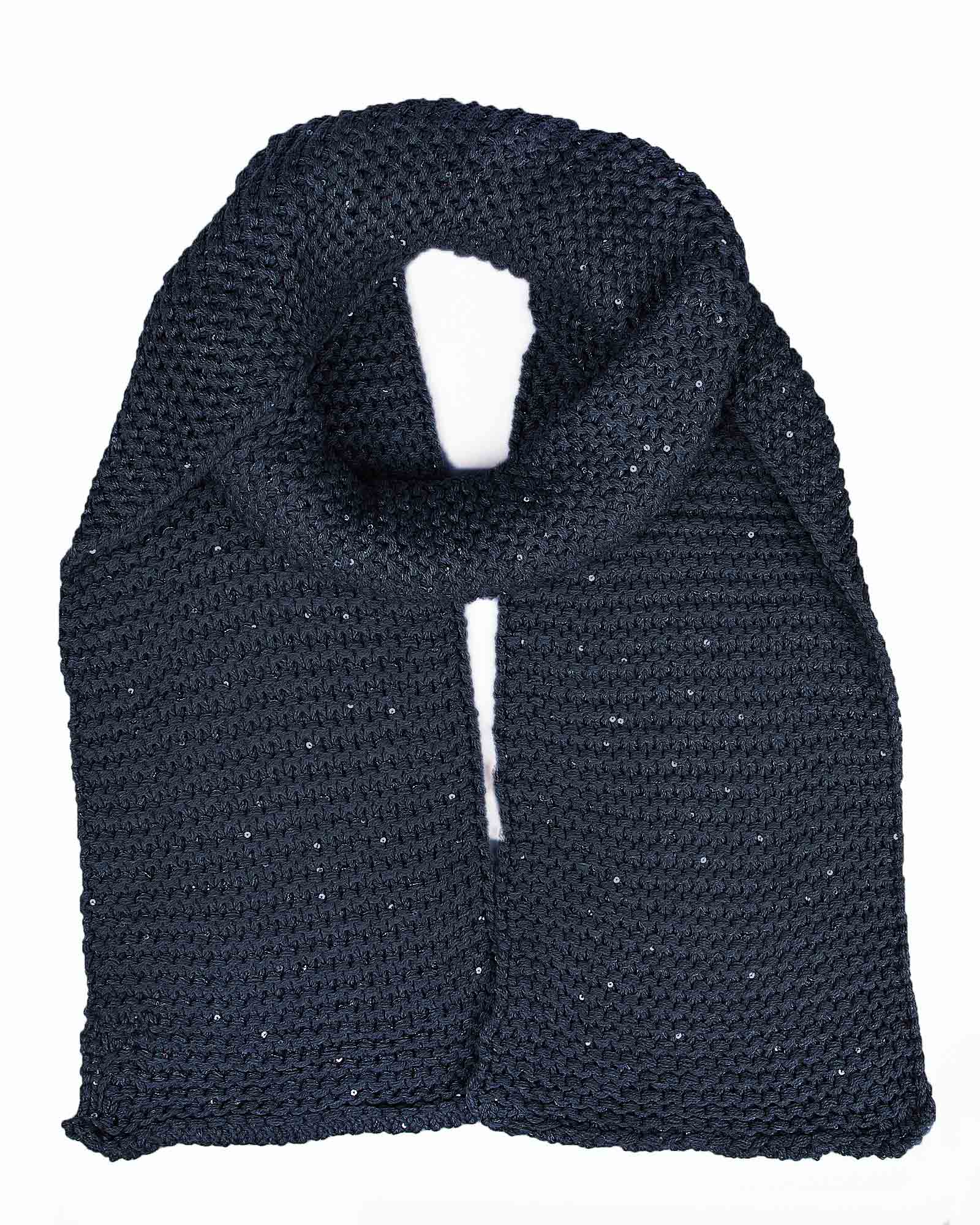 کلاه و شال گردن بافت پولک دار - سرمه ای تیره-شال گردن