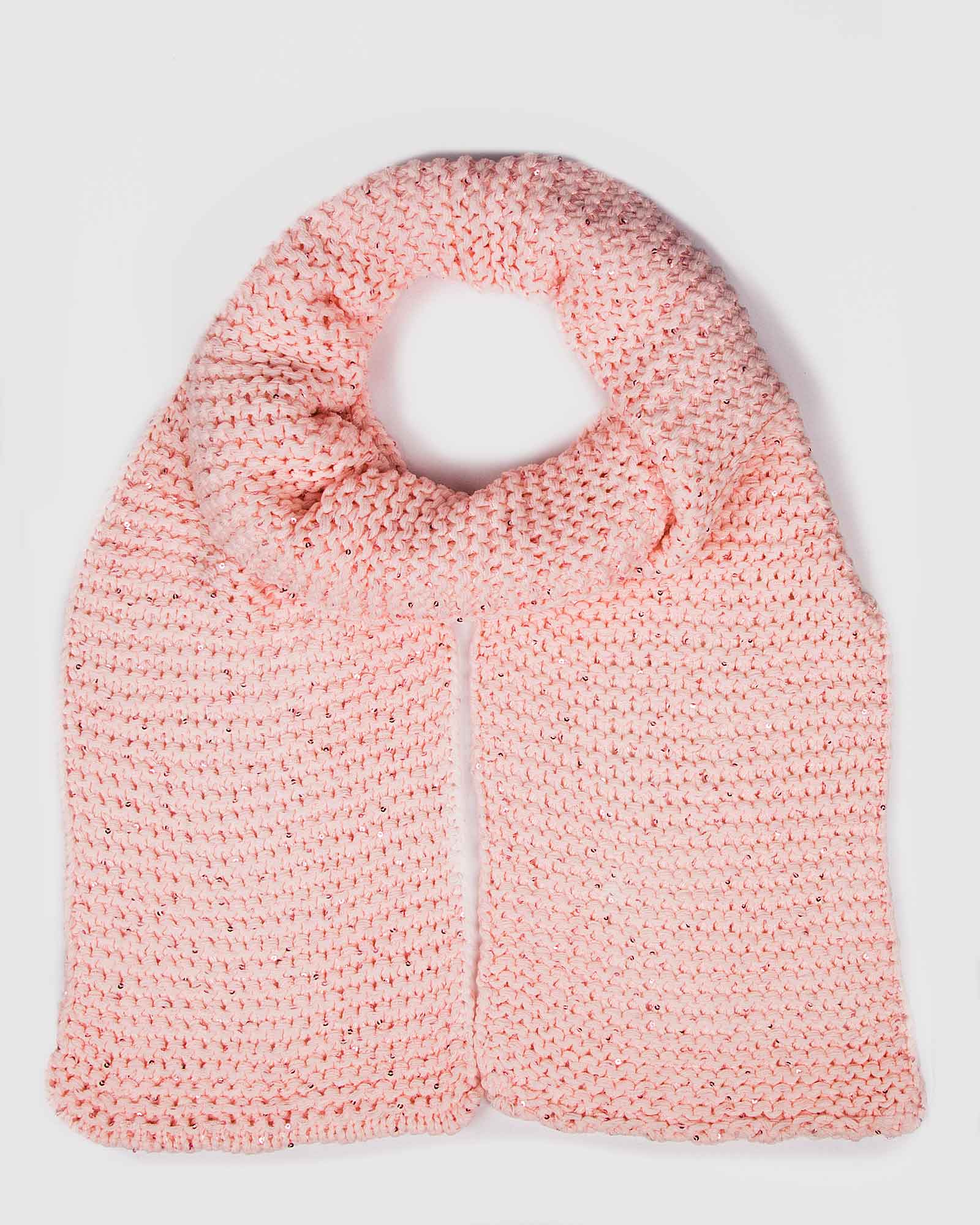 کلاه و شال گردن بافت پولک دار - صورتی - شال گردن