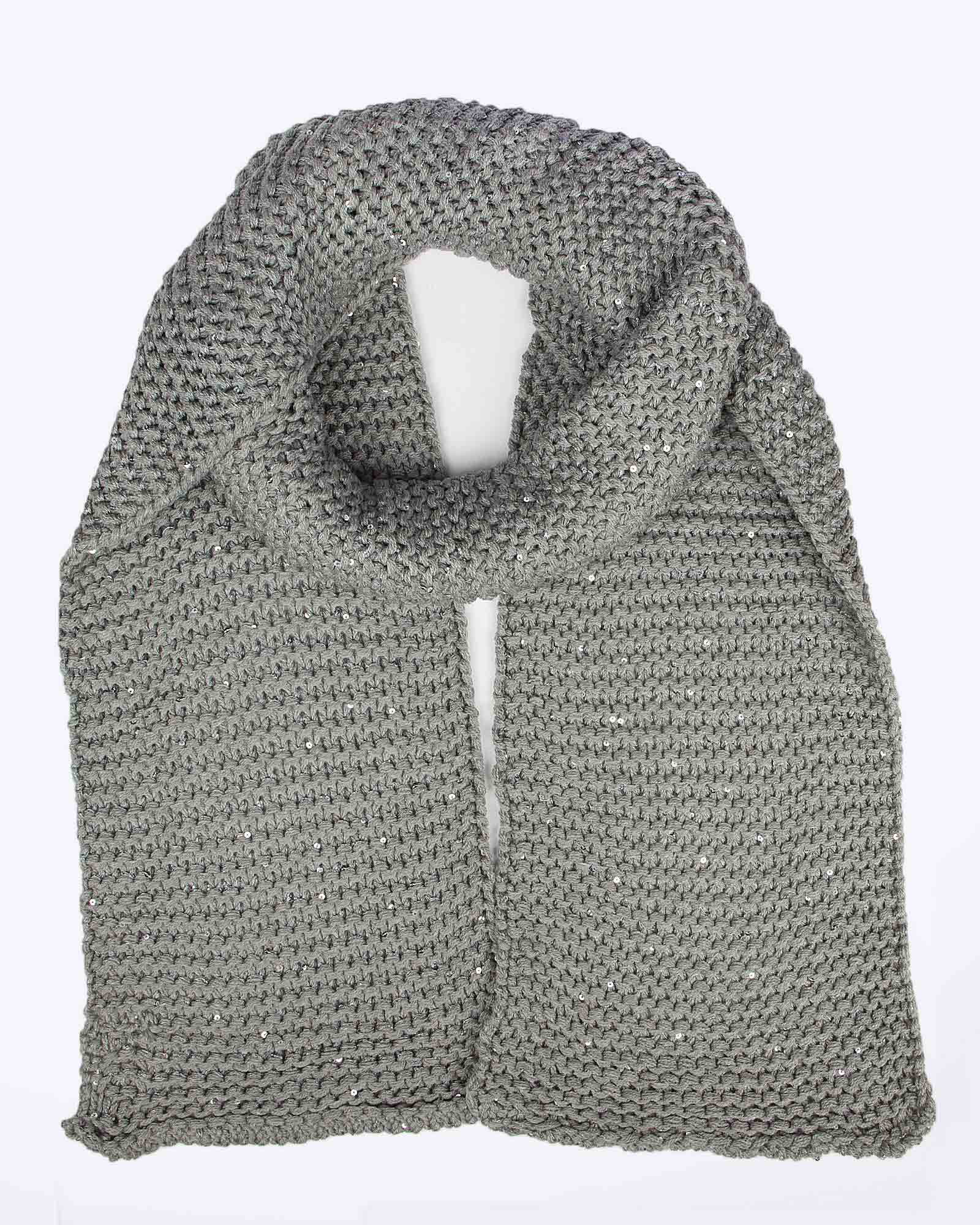 کلاه و شال گردن بافت پولک دار - طوسی- شال گردن