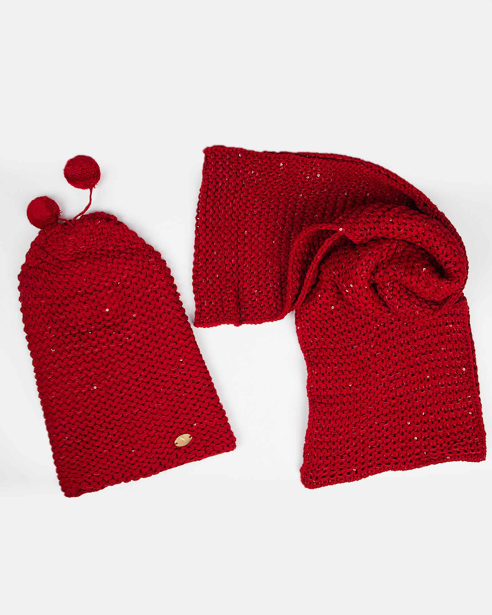 کلاه و شال گردن بافت پولک دار - قرمز - رو به رو