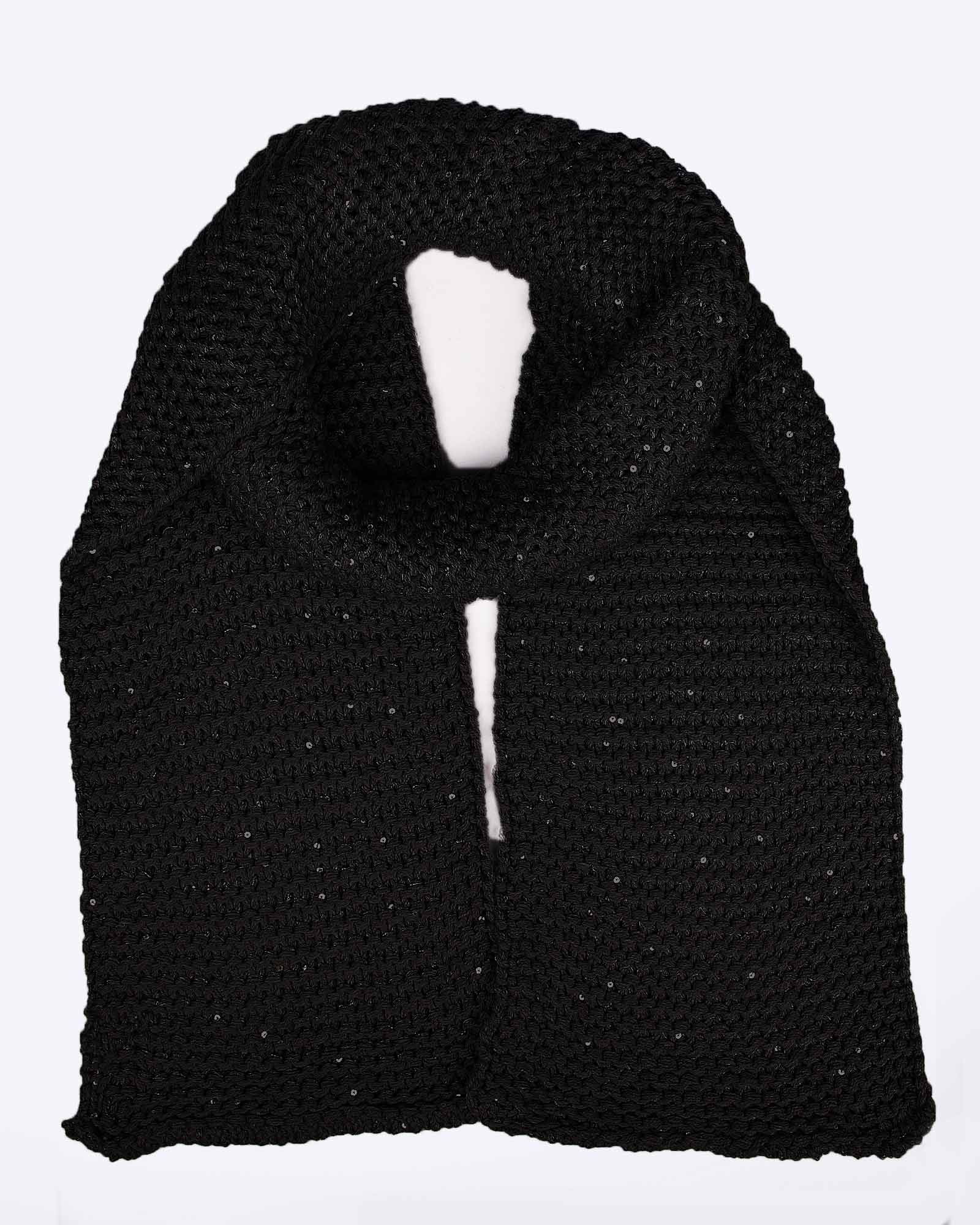 کلاه و شال گردن بافت پولک دار - مشکی - شال گردن