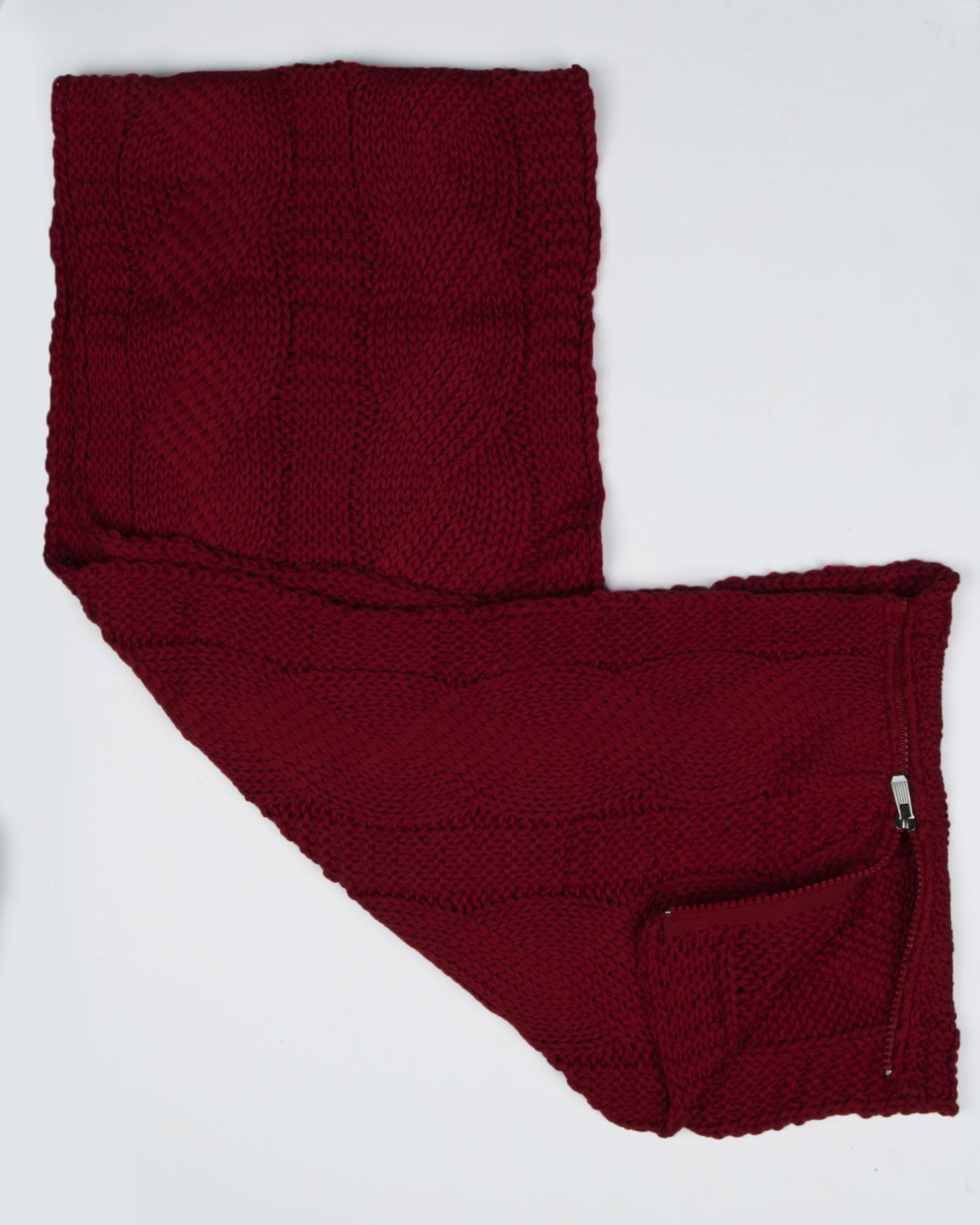 کلاه و شال گردن زیپ دار و دستکش بدون انگشت - زرشکی - شال زیپ دار