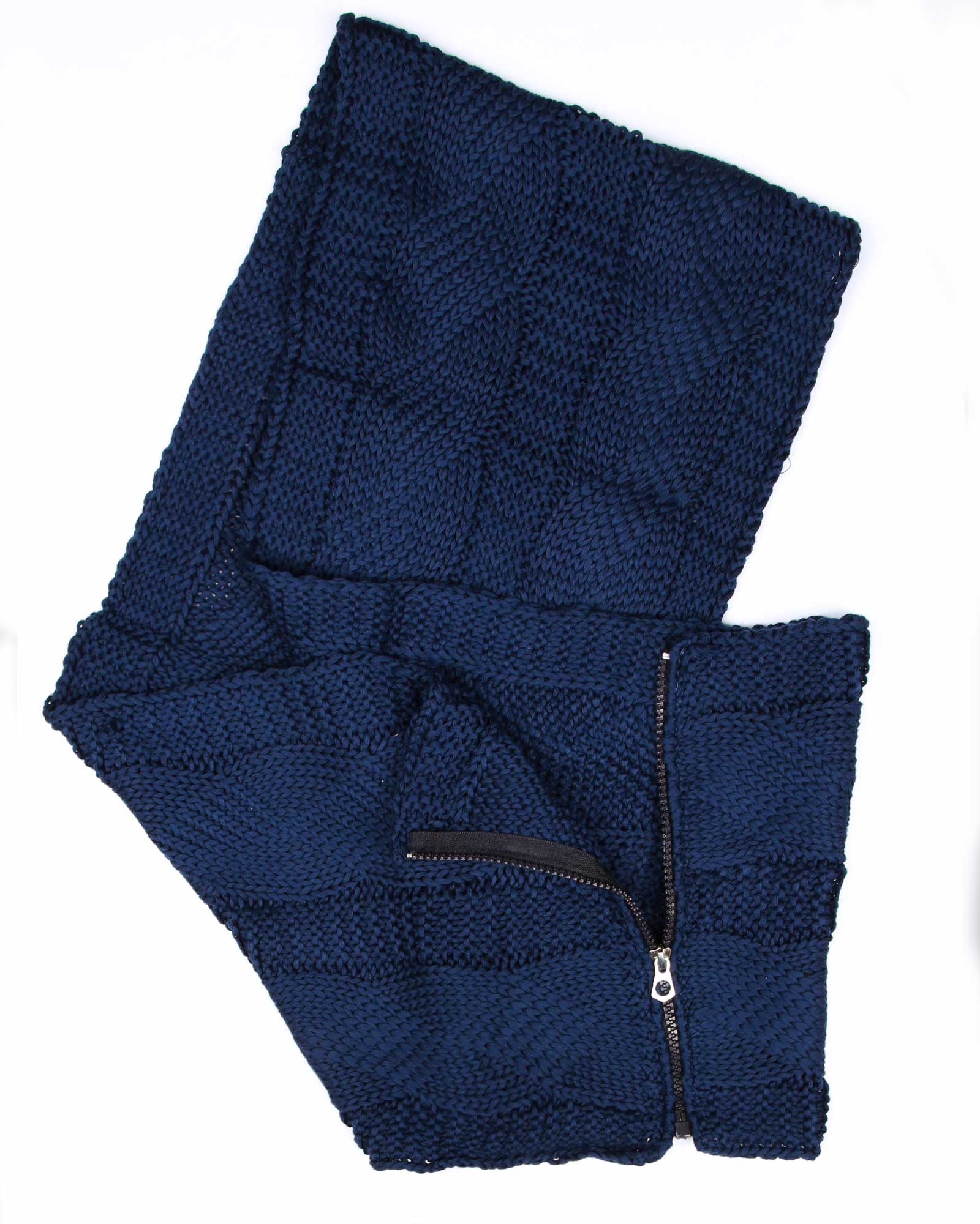 کلاه و شال گردن زیپ دار و دستکش بدون انگشت - سرمه ای - شال زیپ دار