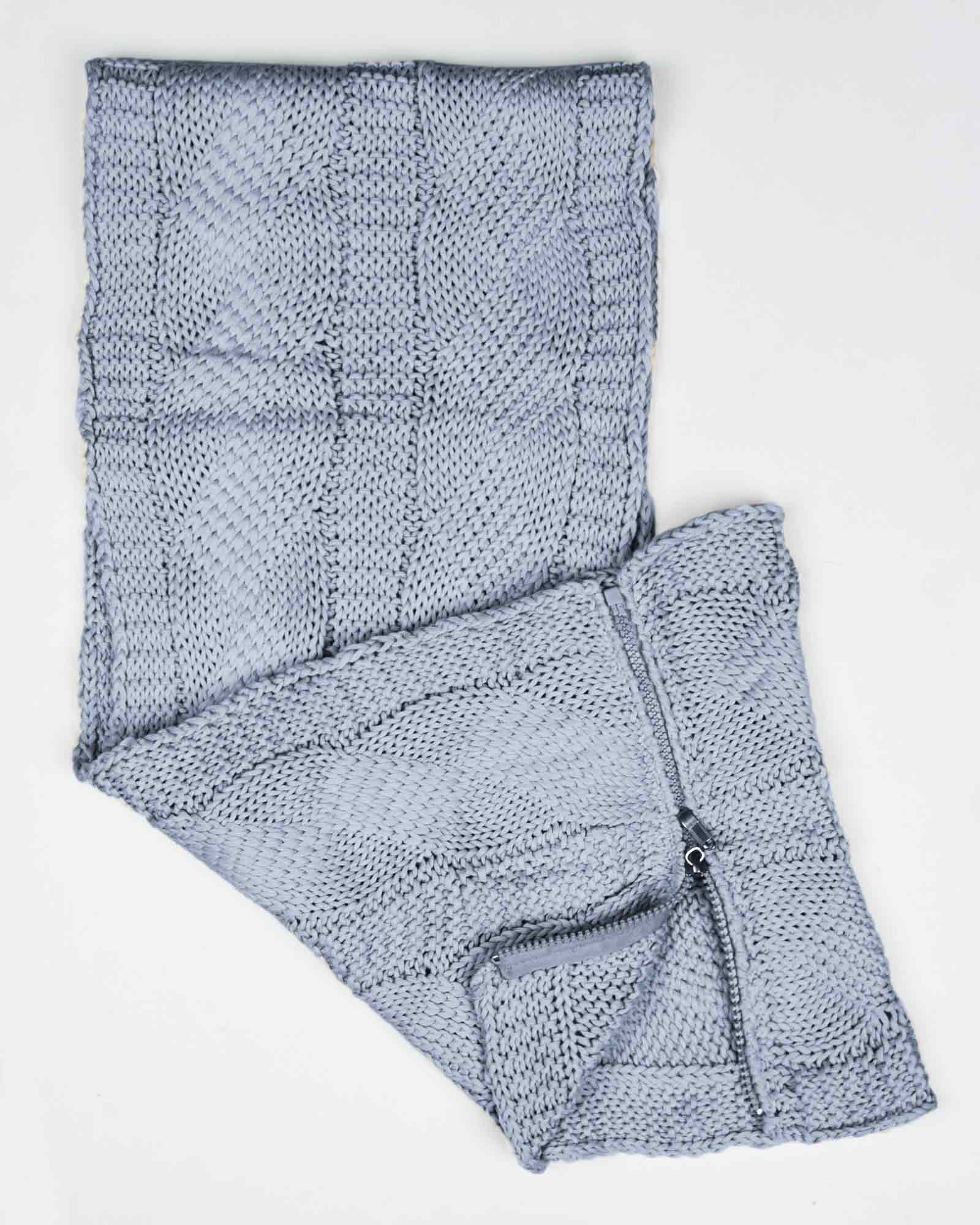 کلاه و شال گردن زیپ دار و دستکش بدون انگشت - طوسی کمرنگ - شال زیپ دار