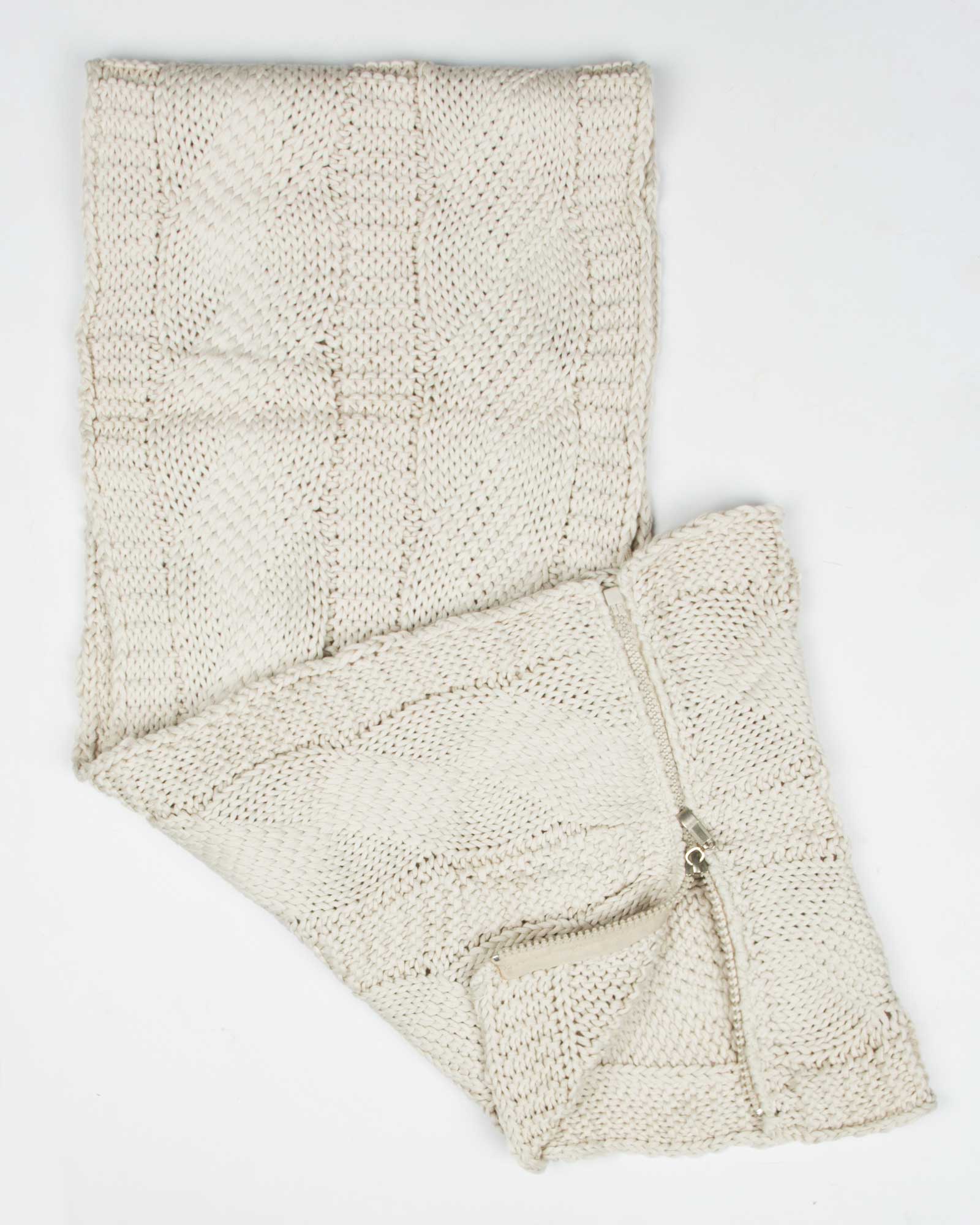 کلاه و شال گردن زیپ دار و دستکش بدون انگشت - کرمی - شال زیپ دار