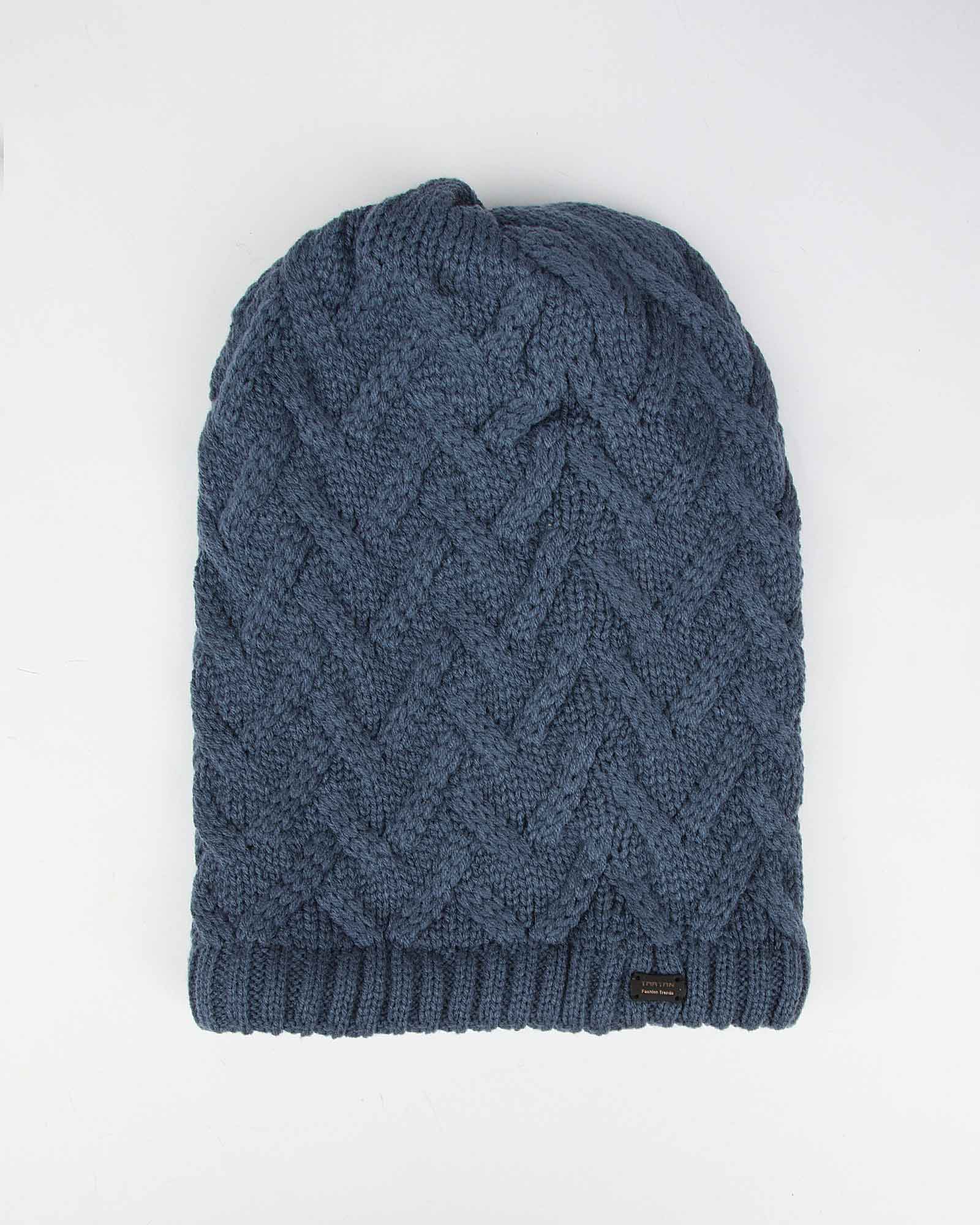 کلاه گردنی ساده بافتنی - آبی تیره - رو به رو