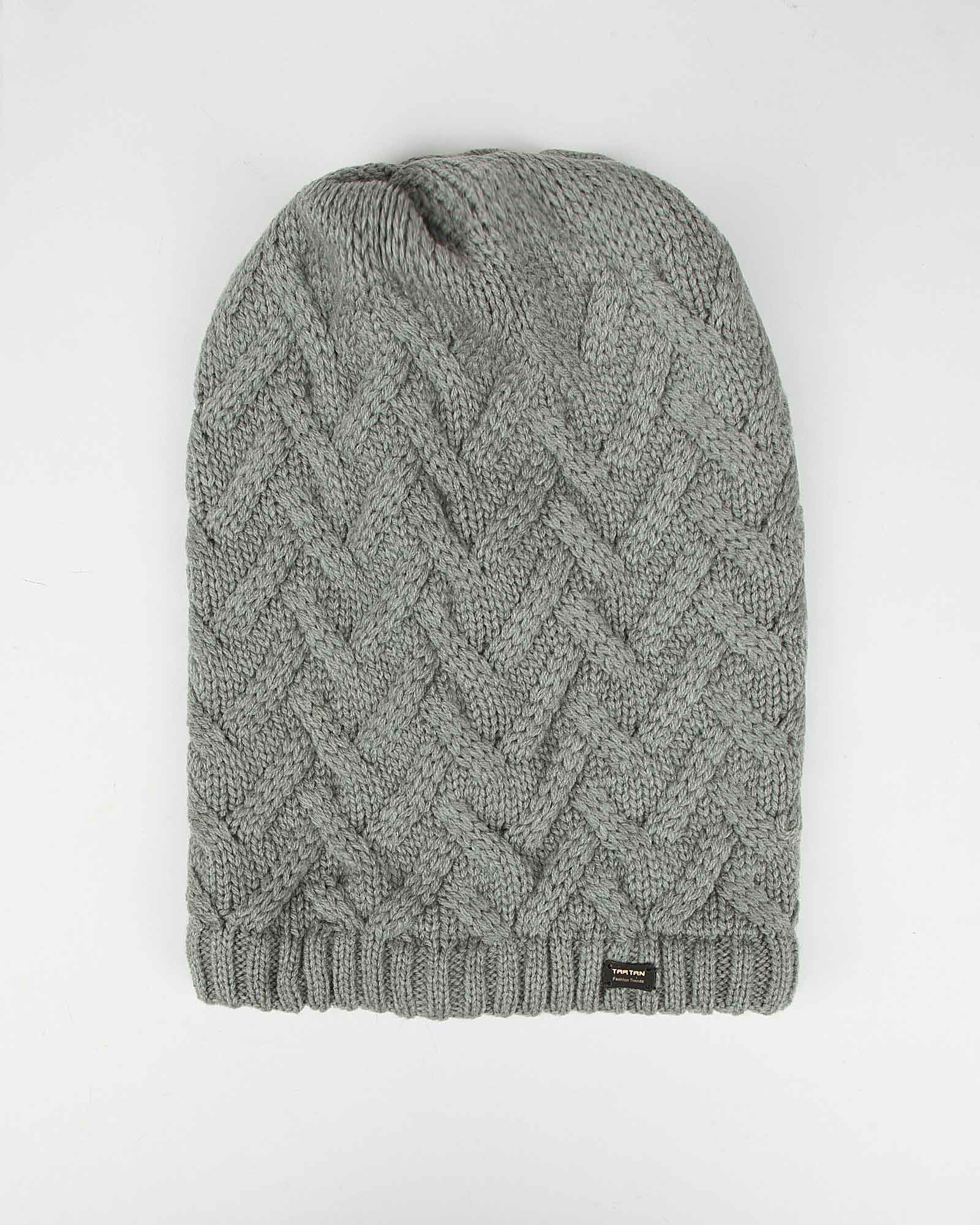 کلاه گردنی ساده بافتنی - طوسی - رو به رو