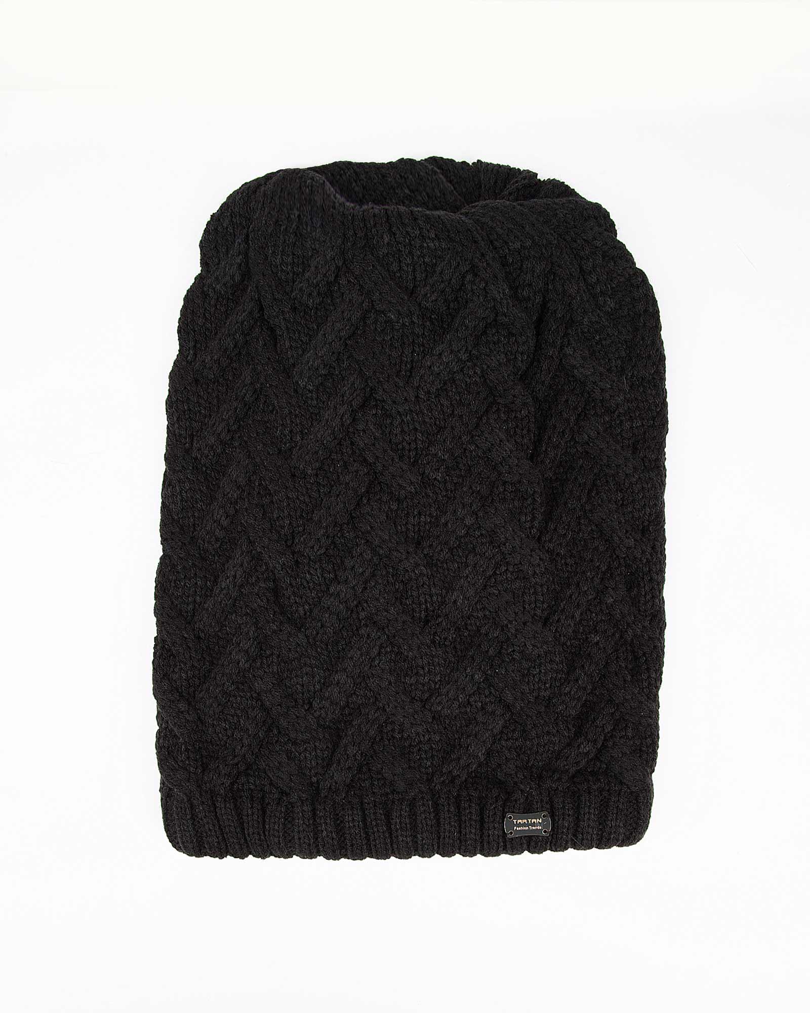 کلاه گردنی ساده بافتنی - مشکی - رو به رو