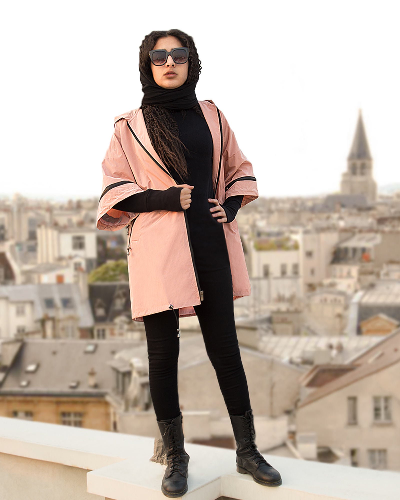 بارانی دخترانه اسپرت کوتاه - صورتی- محیطی