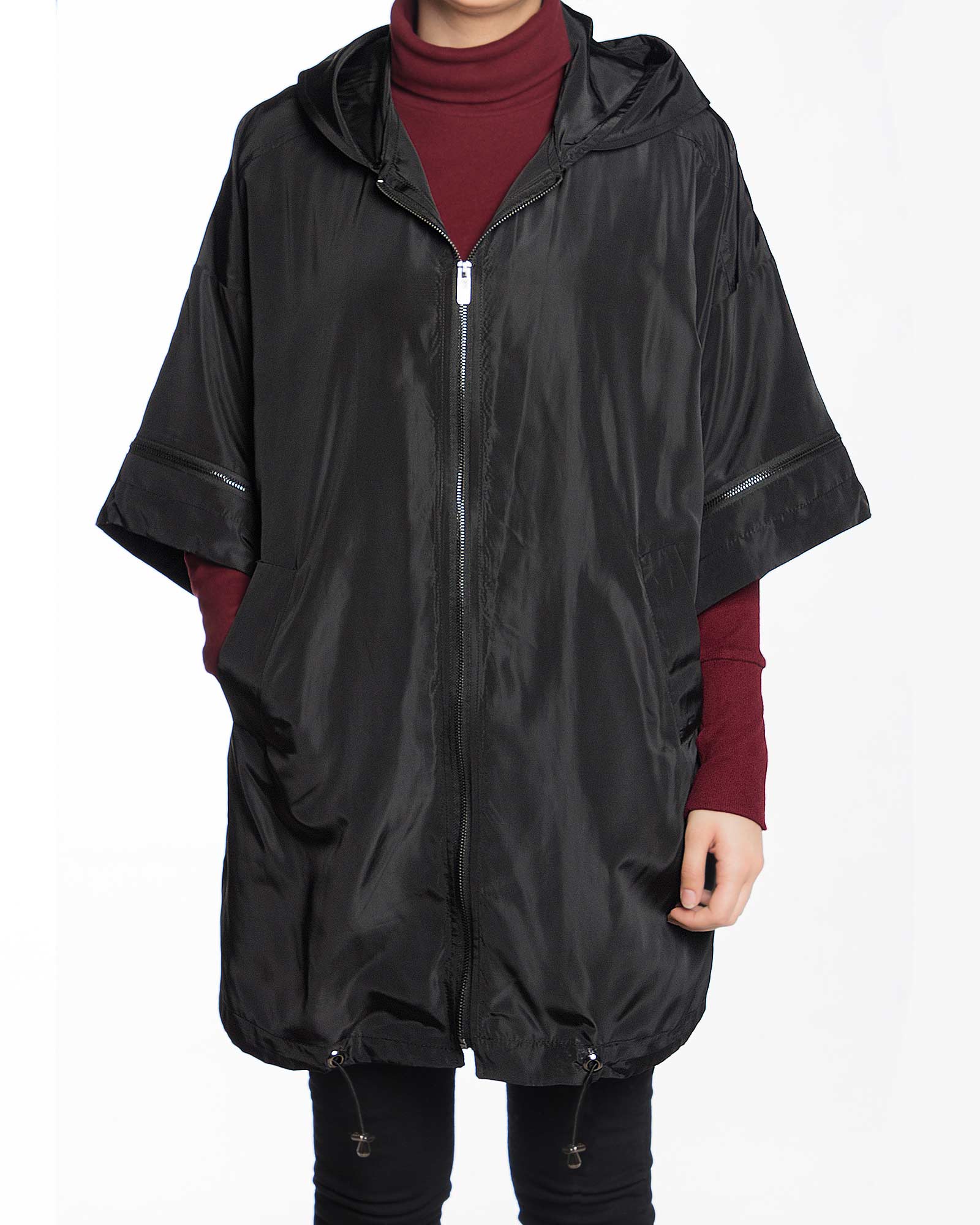 بارانی دخترانه اسپرت کوتاه - مشکی- رو به رو