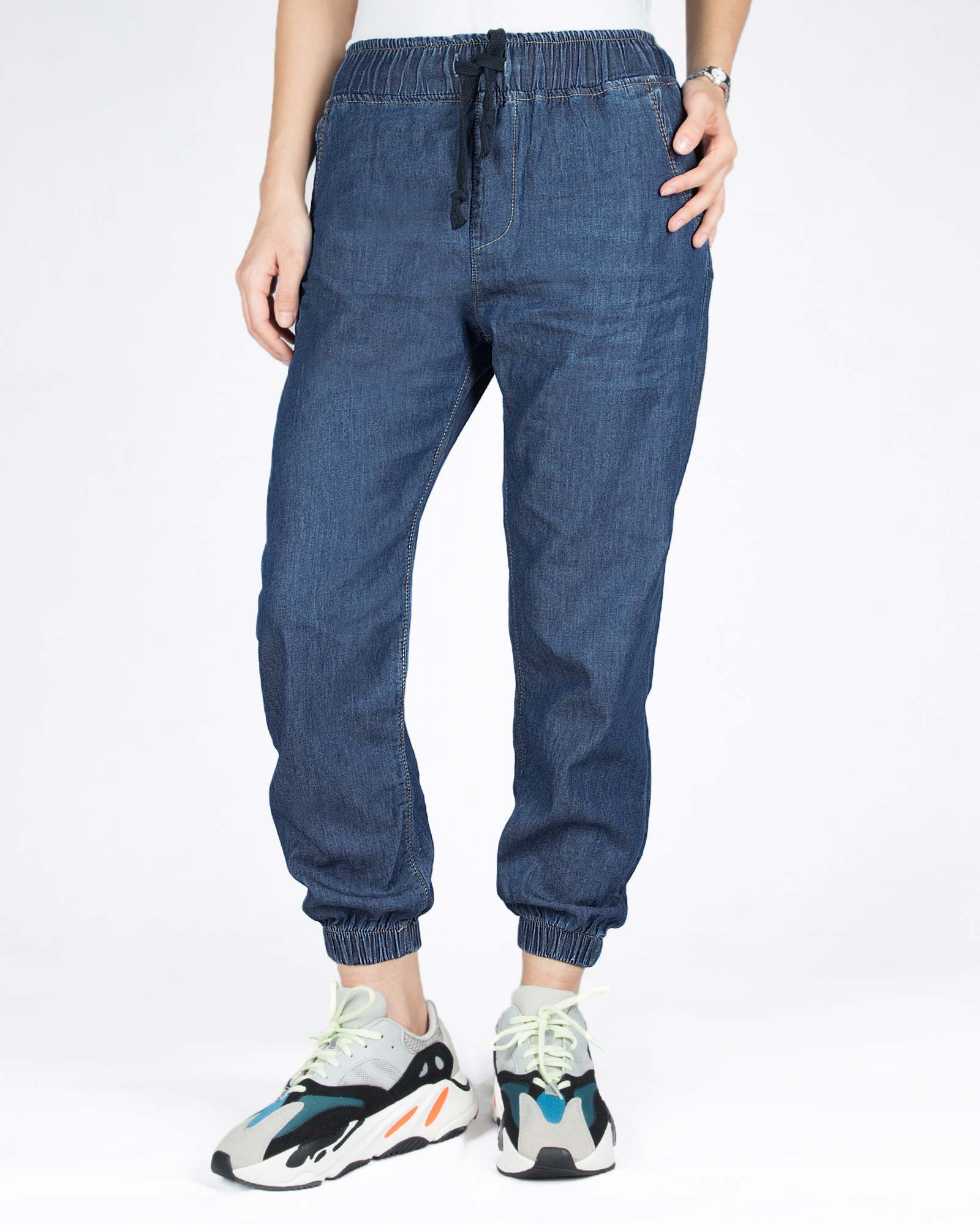 شلوار جین کاغذی دمپا کش زنانه - آبی نفتی - رو به رو