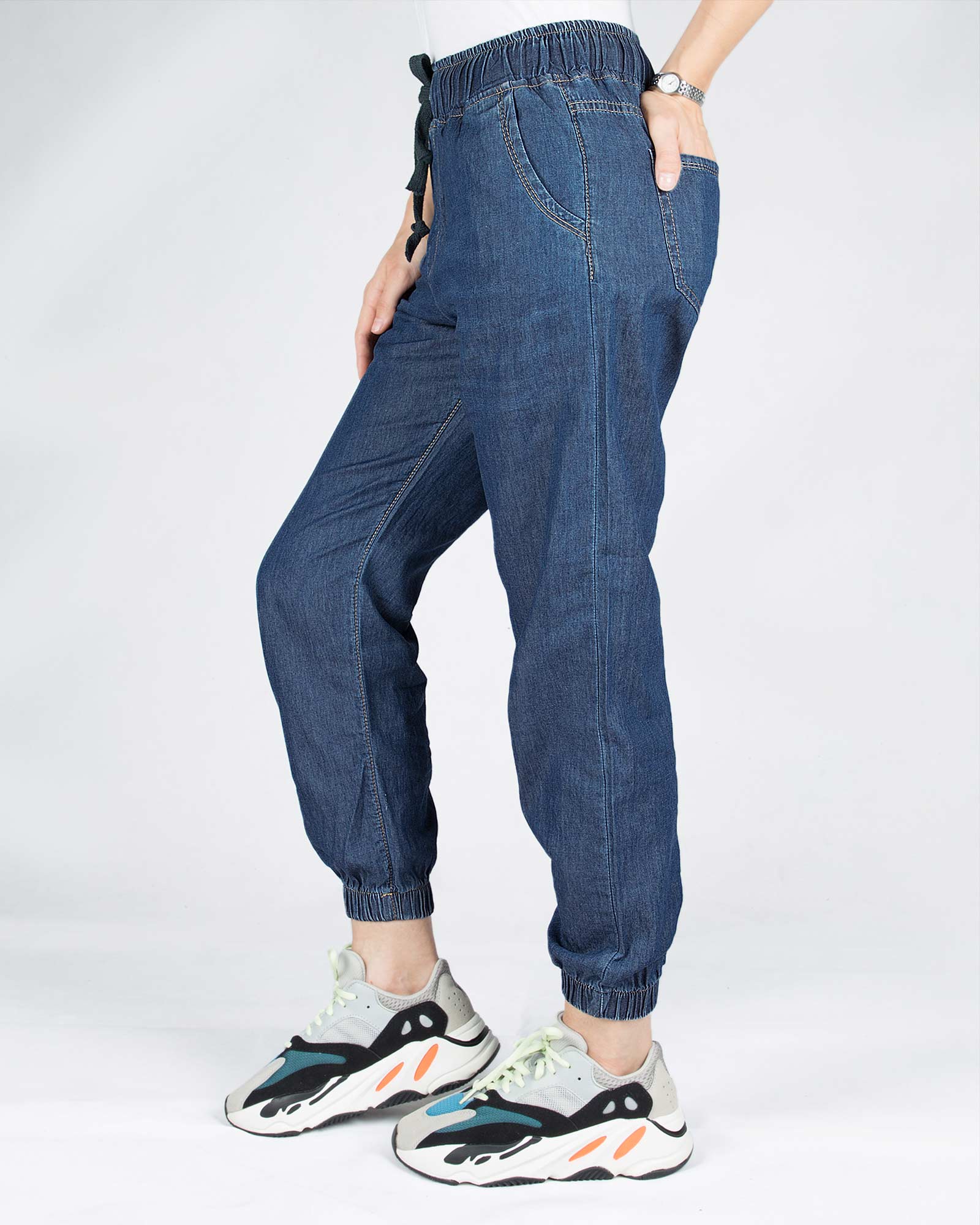 شلوار جین کاغذی دمپا کش زنانه - آبی نفتی - نیم رخ