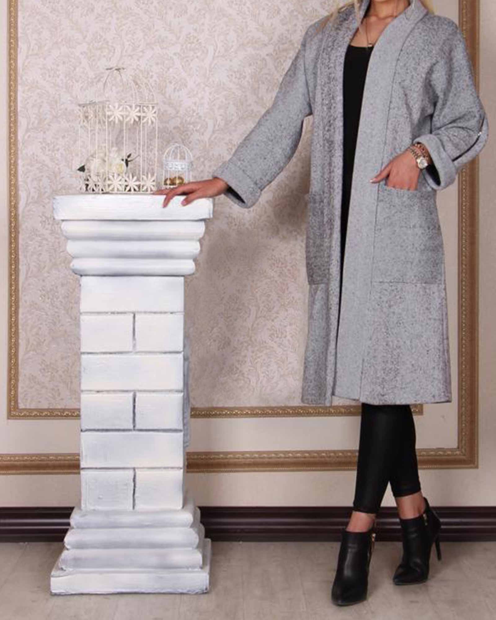 پالتو پشمی پاییزه زنانه-طوسی-مدل